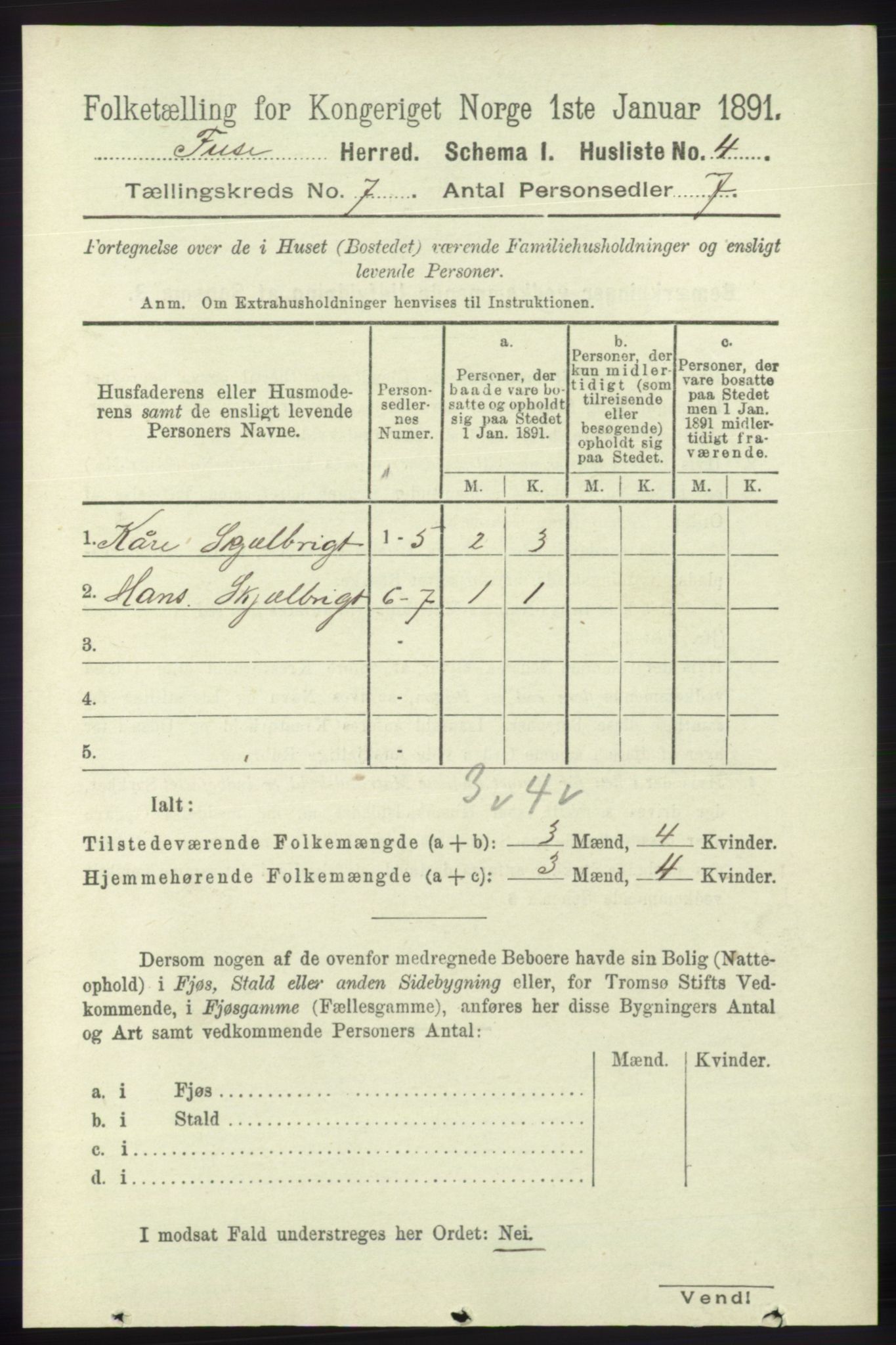 RA, 1891 census for 1241 Fusa, 1891, p. 1267