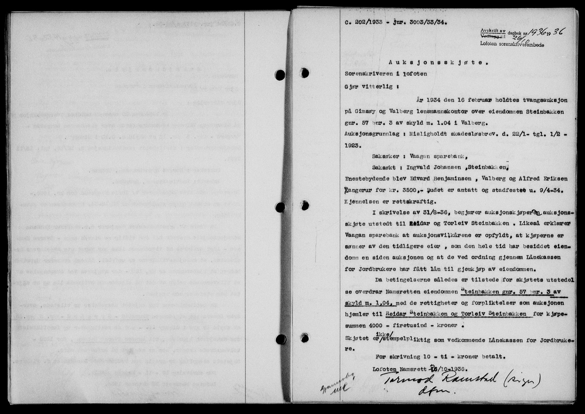 Lofoten sorenskriveri, SAT/A-0017/1/2/2C/L0001a: Mortgage book no. 1a, 1936-1937, Diary no: : 1936/1936