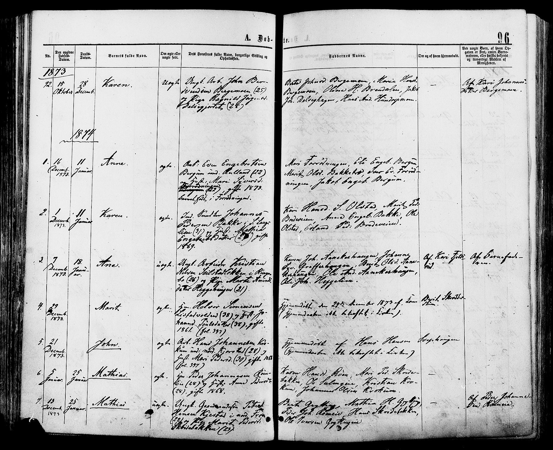 Sør-Fron prestekontor, SAH/PREST-010/H/Ha/Haa/L0002: Parish register (official) no. 2, 1864-1880, p. 96