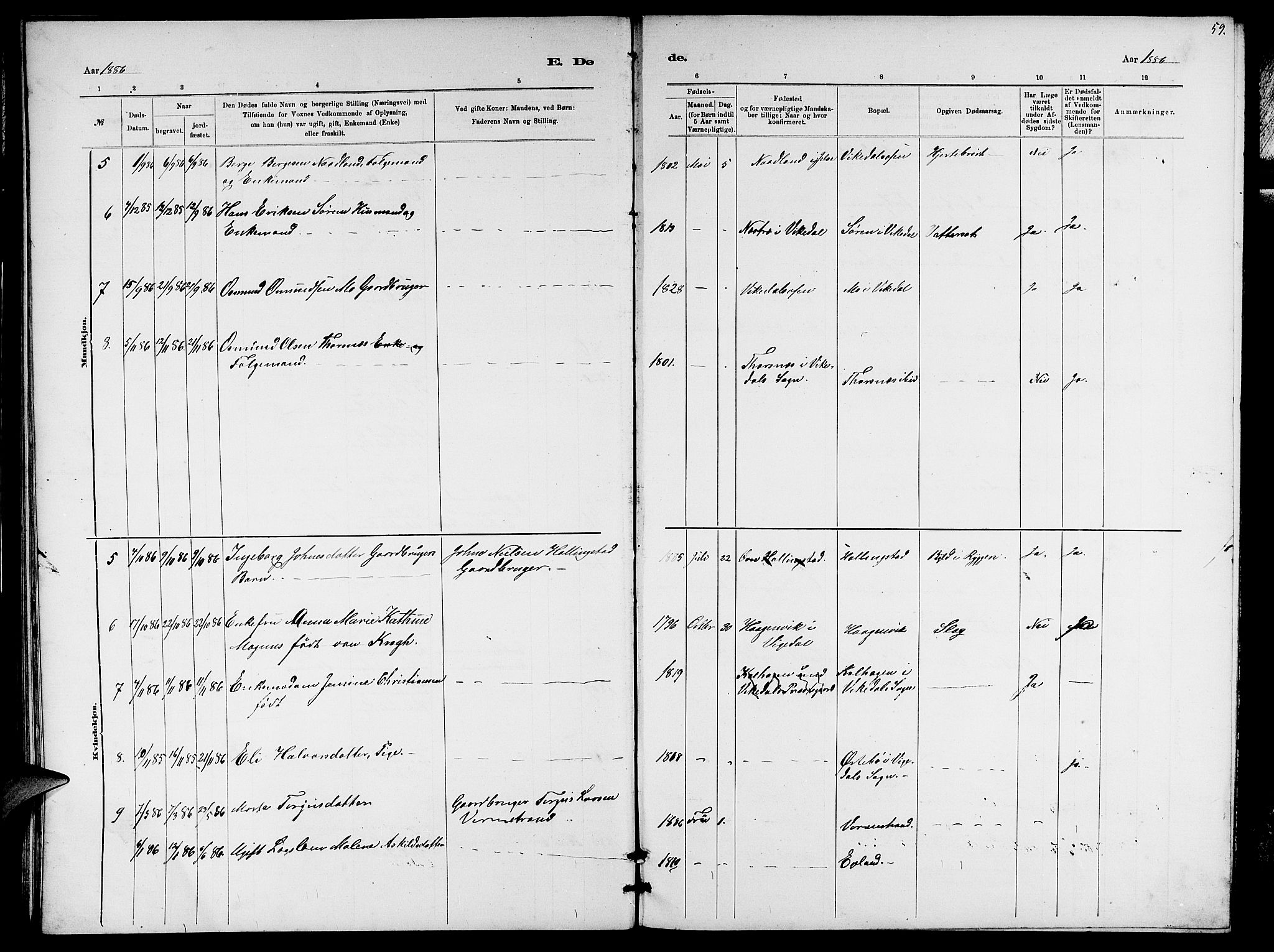 Vikedal sokneprestkontor, AV/SAST-A-101840/01/V: Parish register (copy) no. B 5, 1878-1888, p. 59