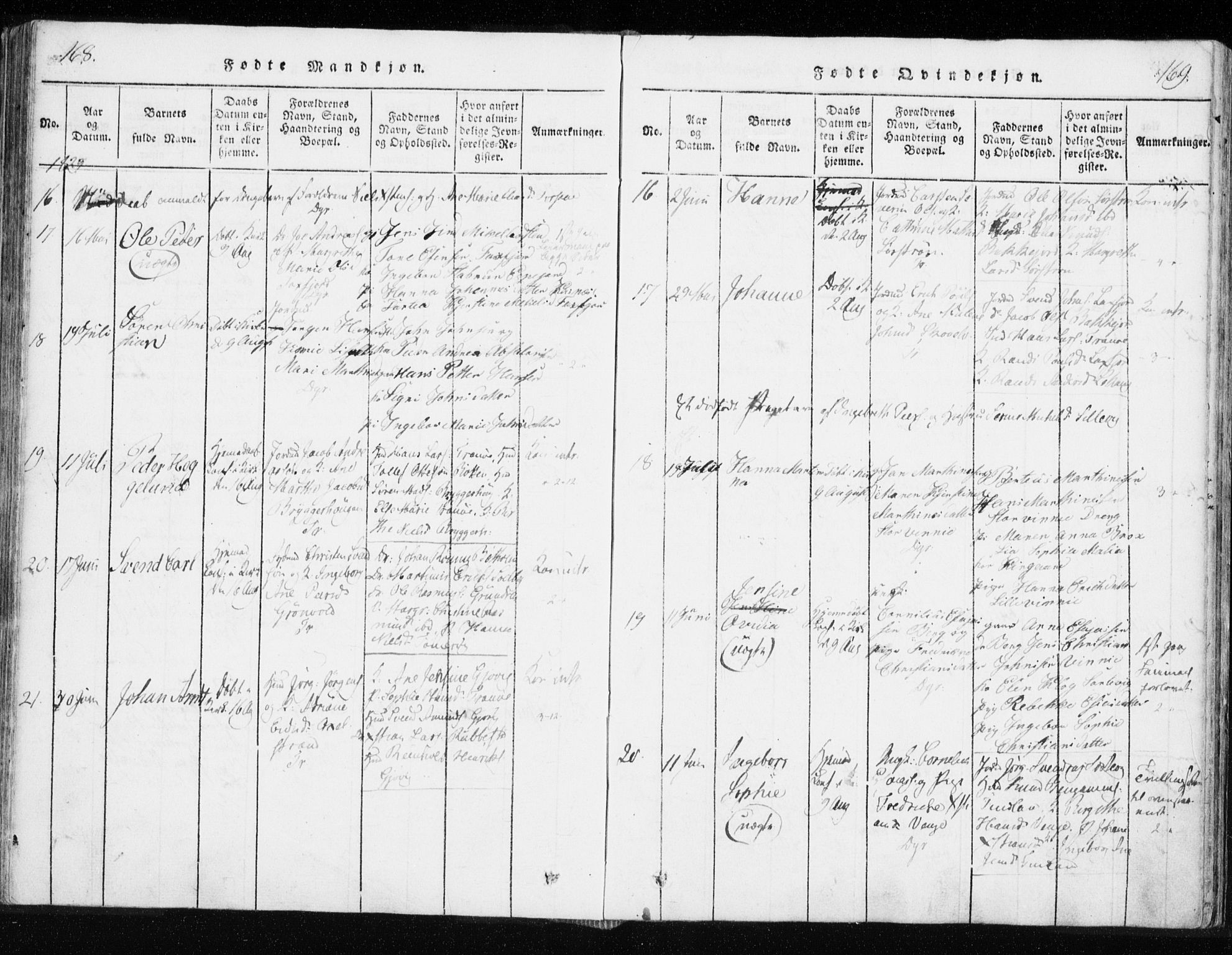 Tranøy sokneprestkontor, SATØ/S-1313/I/Ia/Iaa/L0004kirke: Parish register (official) no. 4, 1820-1829, p. 168-169