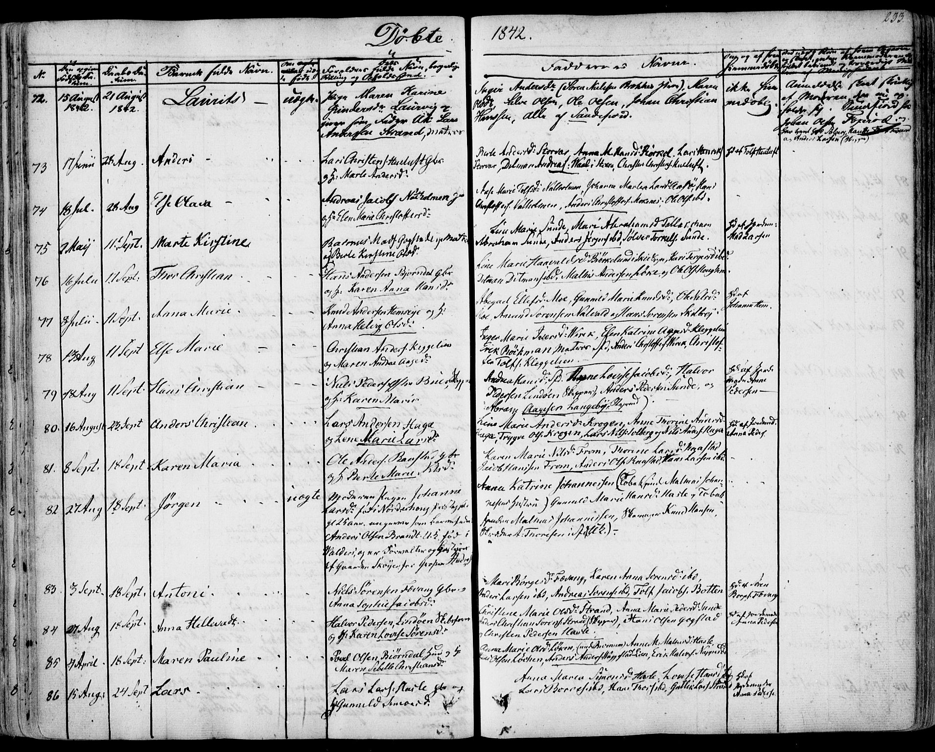Sandar kirkebøker, SAKO/A-243/F/Fa/L0005: Parish register (official) no. 5, 1832-1847, p. 232-233