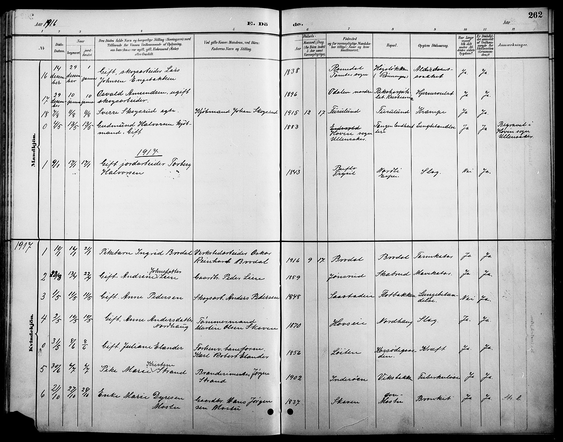 Stange prestekontor, SAH/PREST-002/L/L0011: Parish register (copy) no. 11, 1895-1917, p. 262