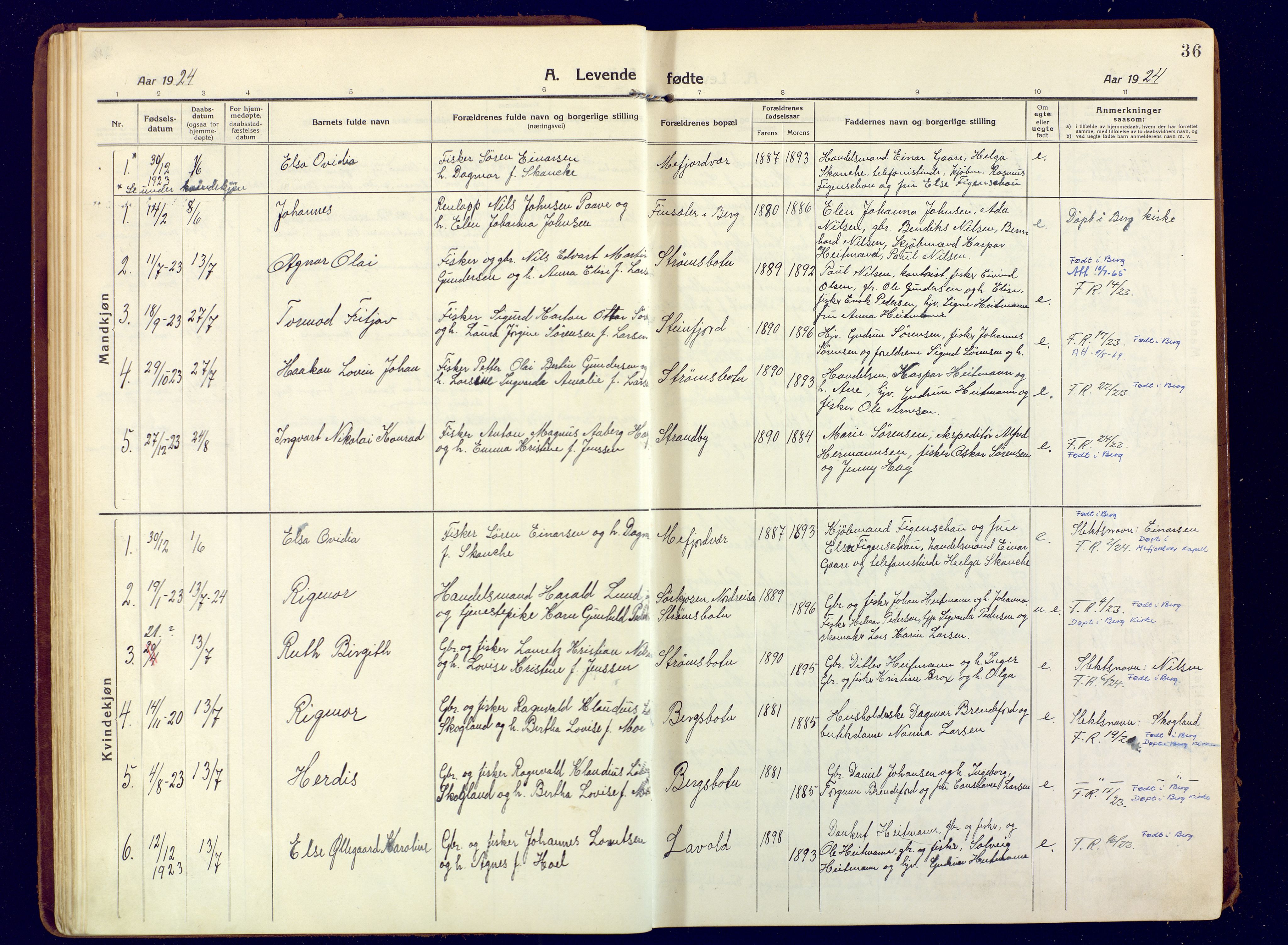 Berg sokneprestkontor, SATØ/S-1318/G/Ga/Gaa: Parish register (official) no. 9, 1916-1928, p. 36