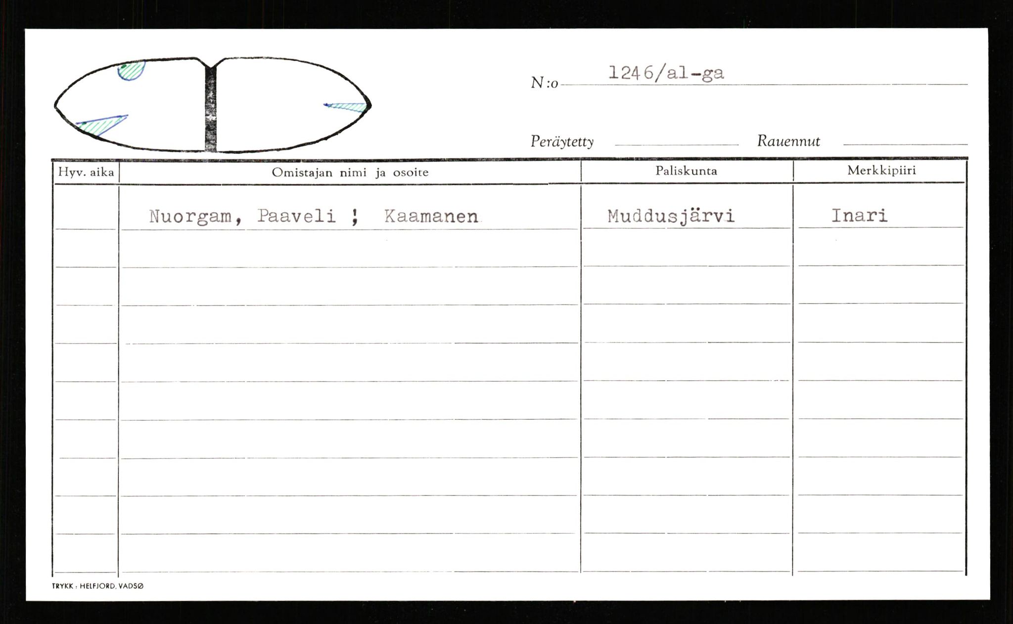 Reindriftsforvaltningen Vest-Finnmark, AV/SATØ-S-1452/G/Gb/L0005: Finske reinmerker nr. 1246-12346, 1935-2009