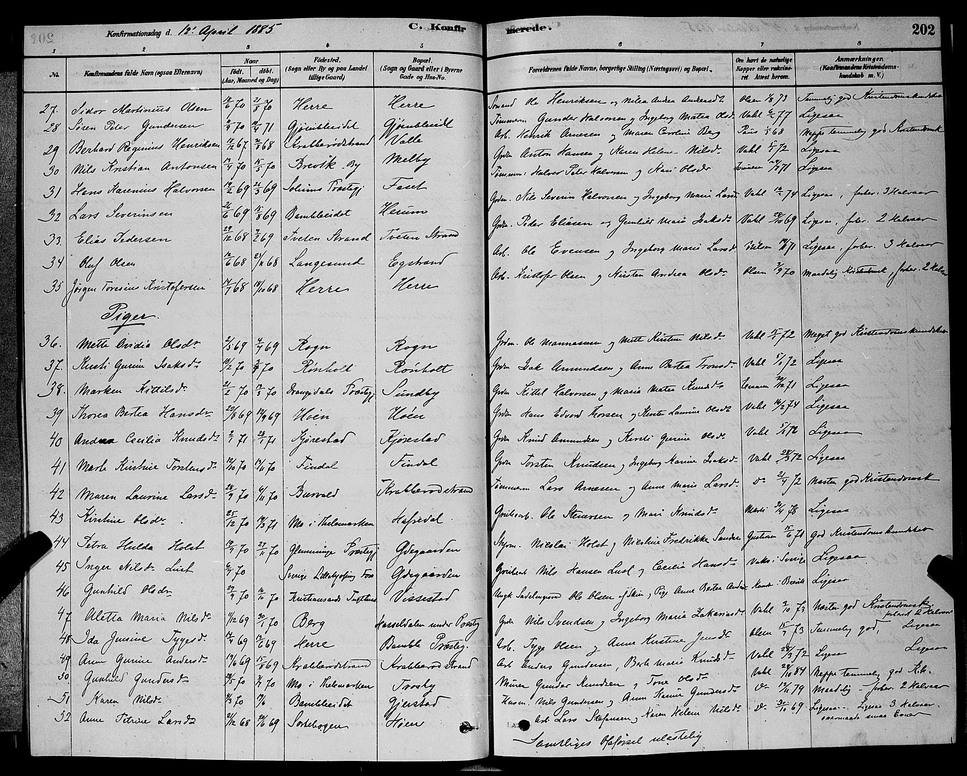 Bamble kirkebøker, SAKO/A-253/G/Ga/L0008: Parish register (copy) no. I 8, 1878-1888, p. 202