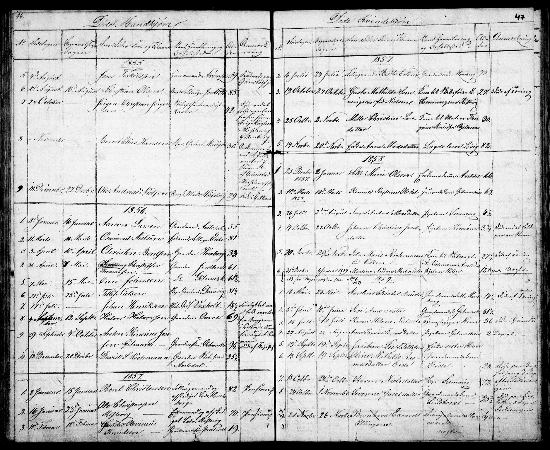 Hommedal sokneprestkontor, AV/SAK-1111-0023/F/Fb/Fba/L0002: Parish register (copy) no. B 2, 1841-1863, p. 47