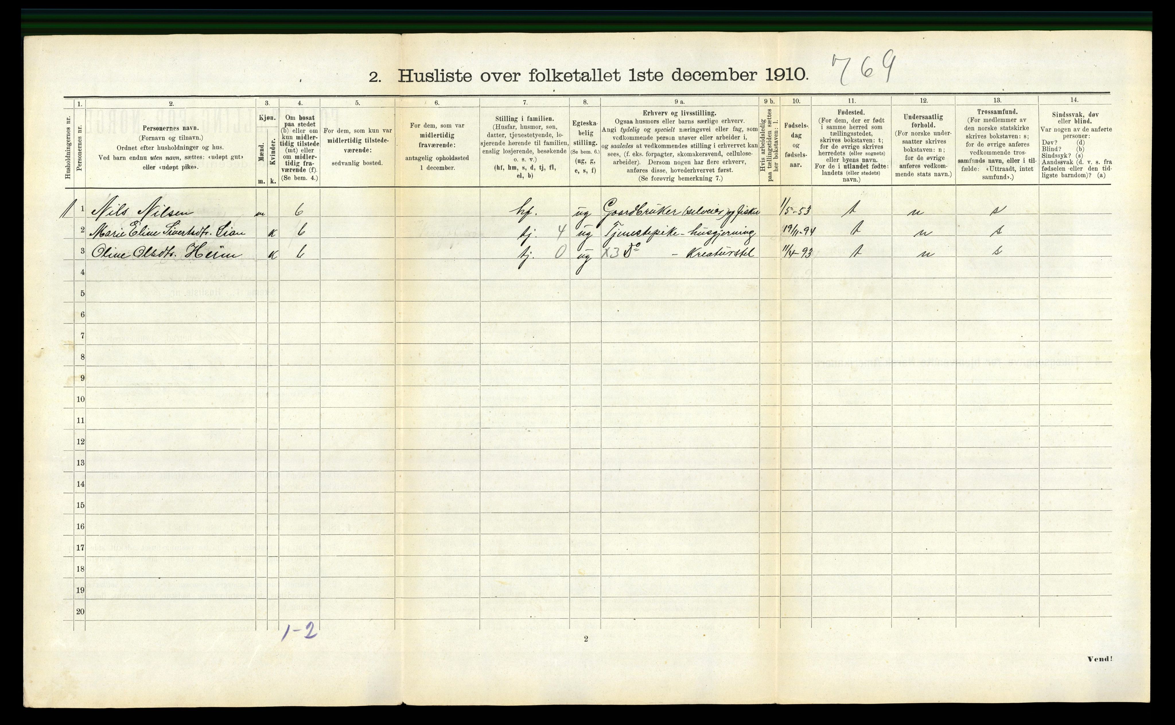 RA, 1910 census for Hemne, 1910, p. 322