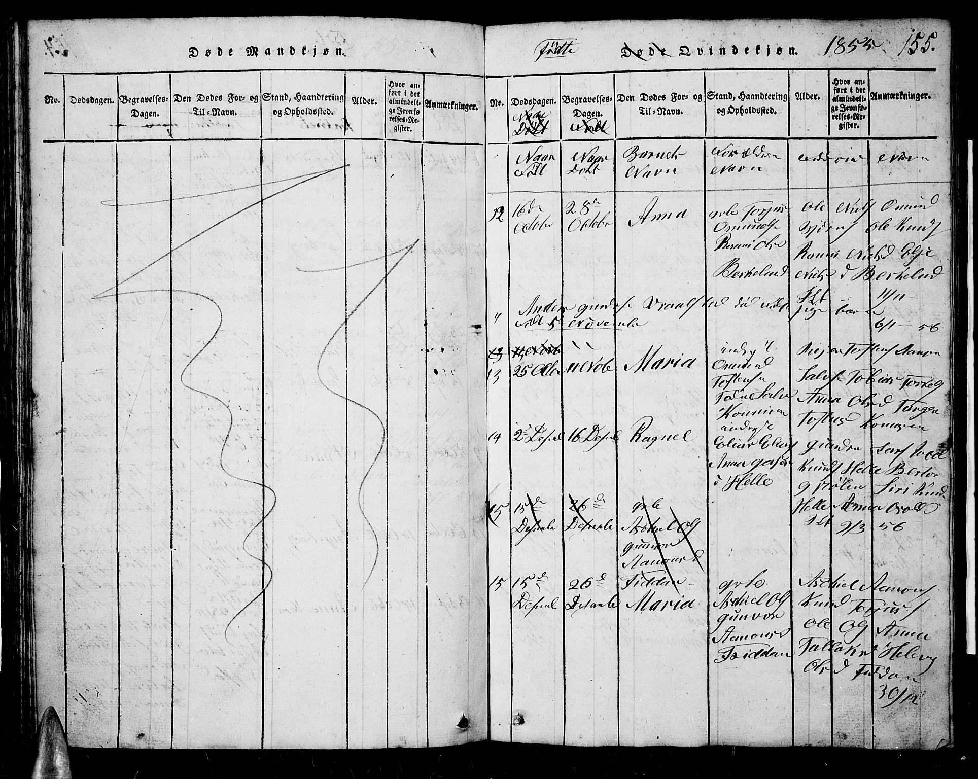 Nord-Audnedal sokneprestkontor, AV/SAK-1111-0032/F/Fb/Fba/L0001: Parish register (copy) no. B 1, 1815-1856, p. 155