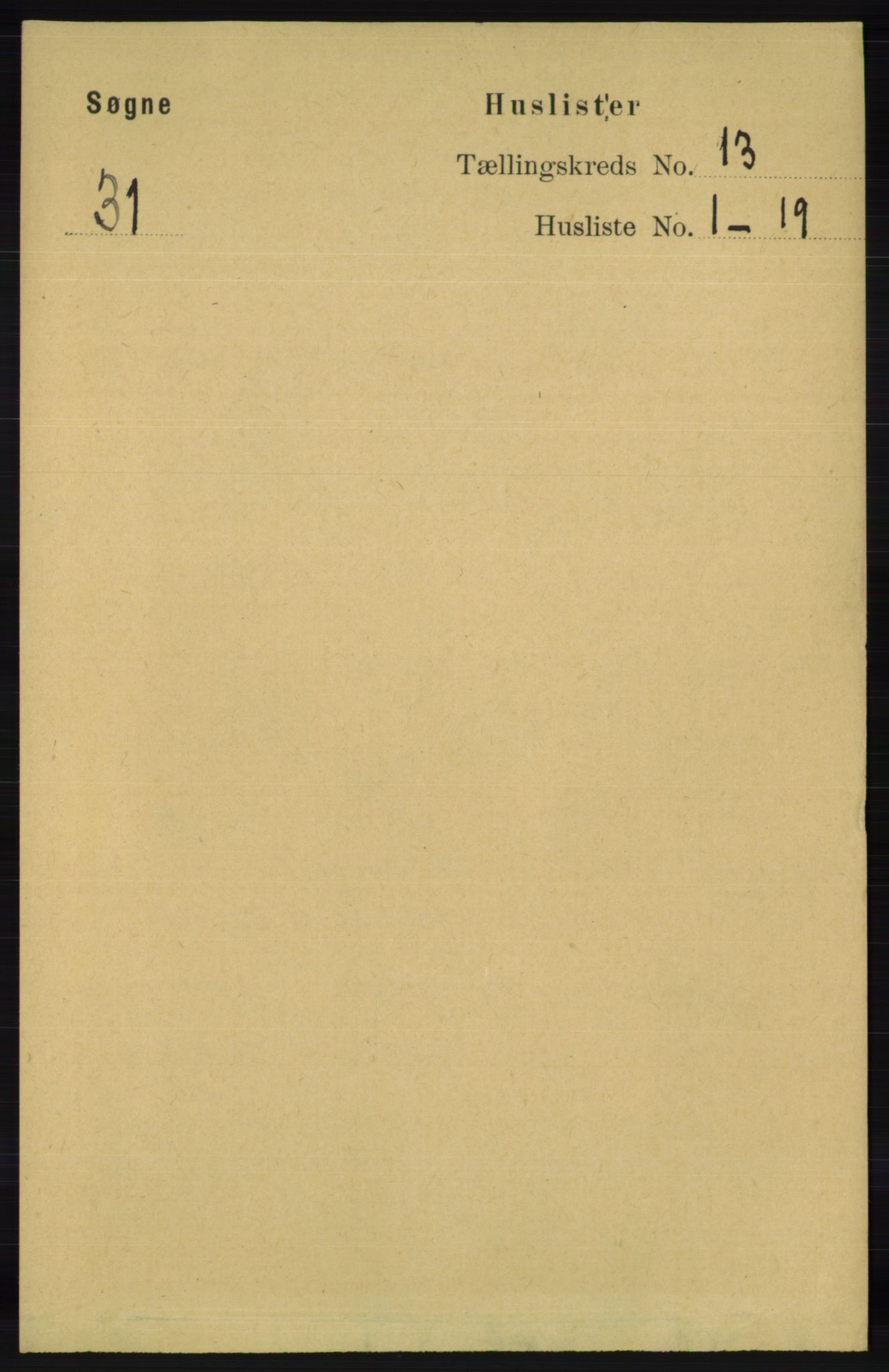 RA, 1891 census for 1018 Søgne, 1891, p. 3190