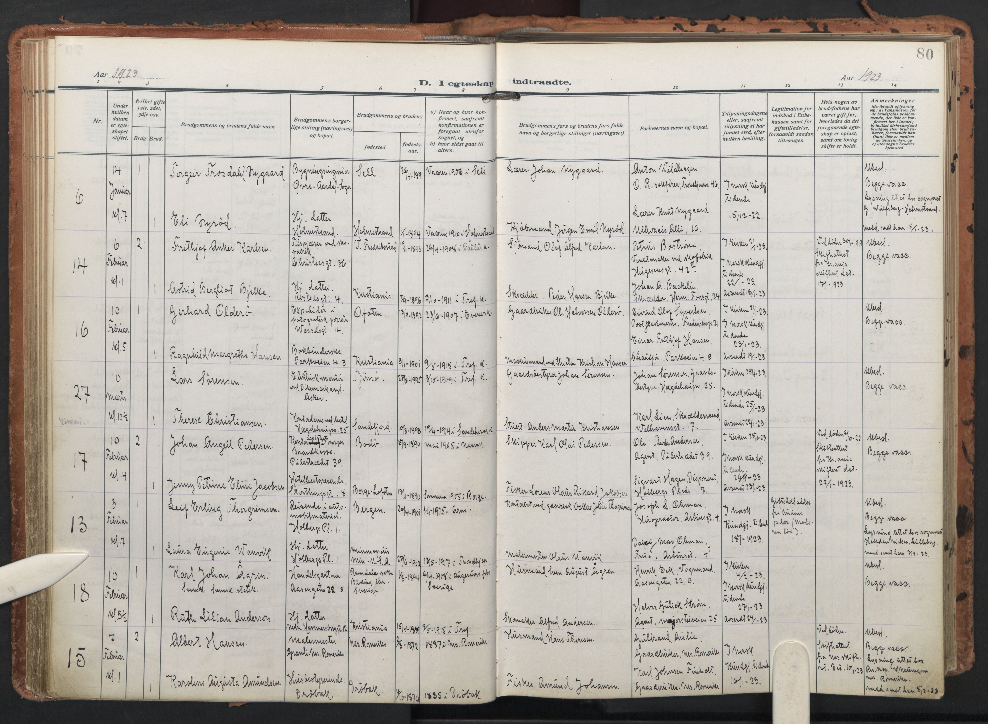 Trefoldighet prestekontor Kirkebøker, AV/SAO-A-10882/F/Fc/L0008: Parish register (official) no. III 8, 1920-1932, p. 80