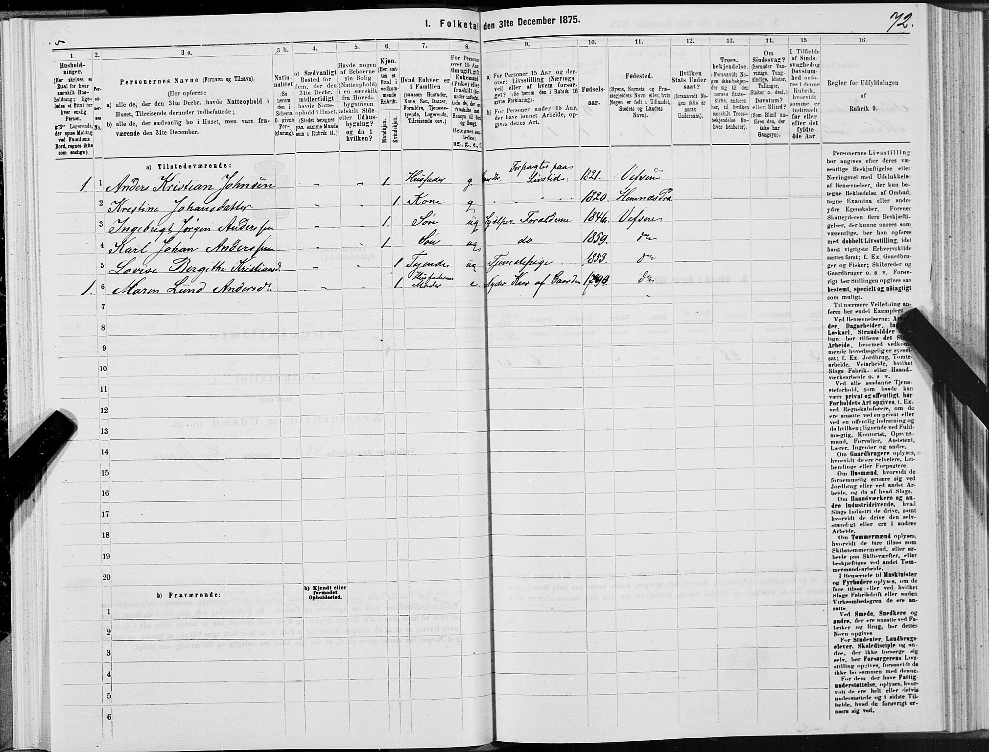 SAT, 1875 census for 1824L Vefsn/Vefsn, 1875, p. 3072