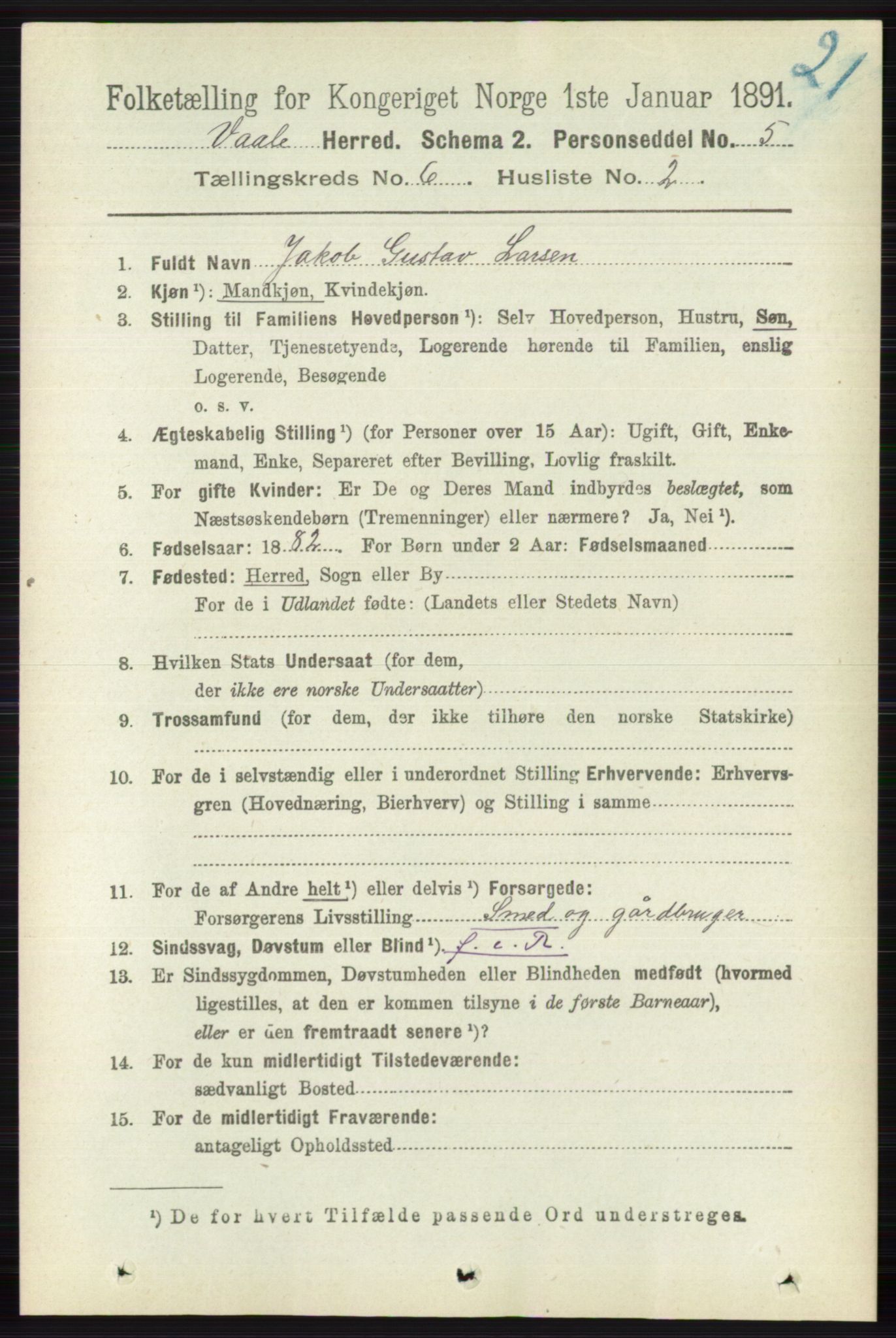 RA, 1891 census for 0716 Våle, 1891, p. 1790