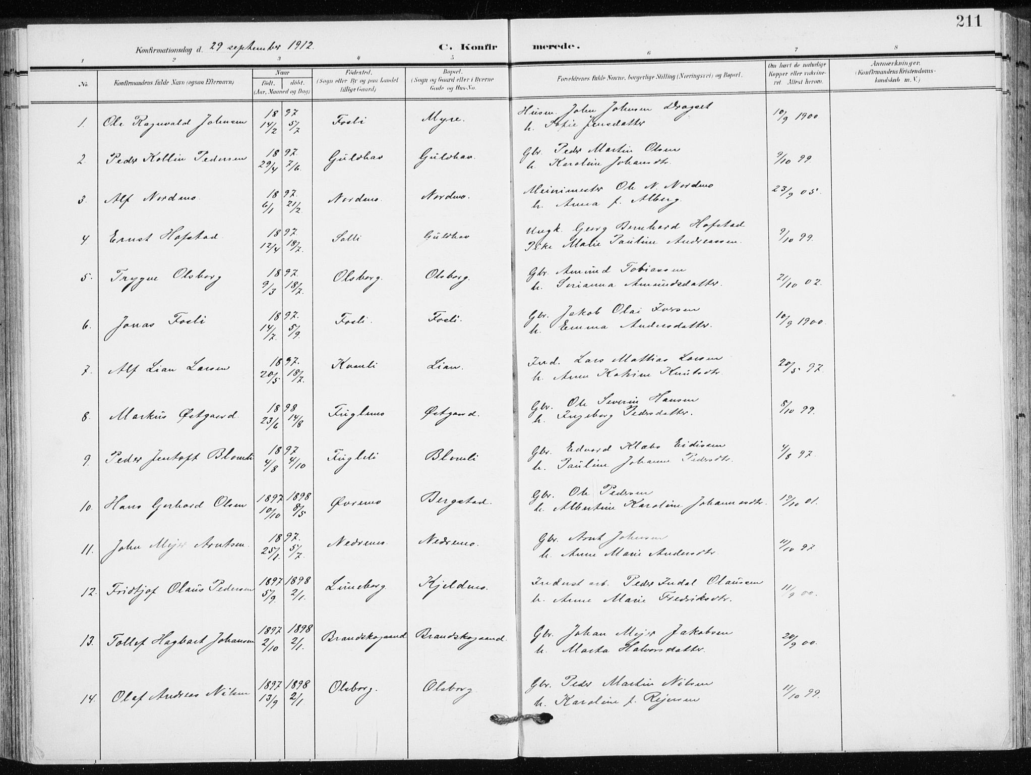 Målselv sokneprestembete, AV/SATØ-S-1311/G/Ga/Gaa/L0011kirke: Parish register (official) no. 11, 1904-1918, p. 211