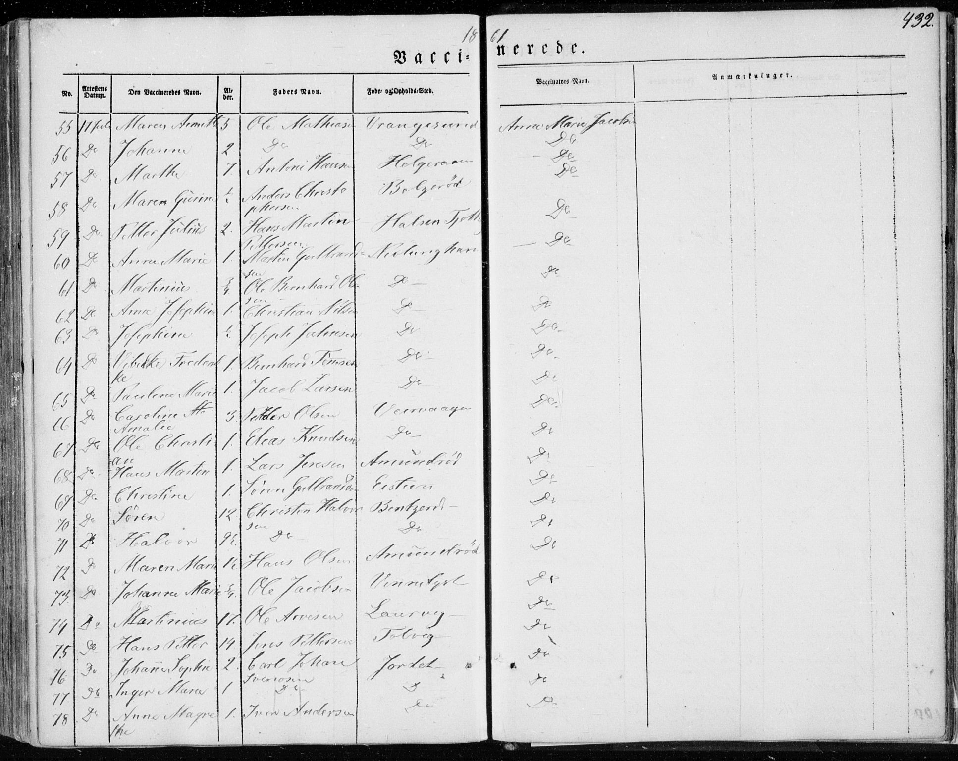 Brunlanes kirkebøker, AV/SAKO-A-342/F/Fa/L0004: Parish register (official) no. I 4, 1846-1862, p. 432