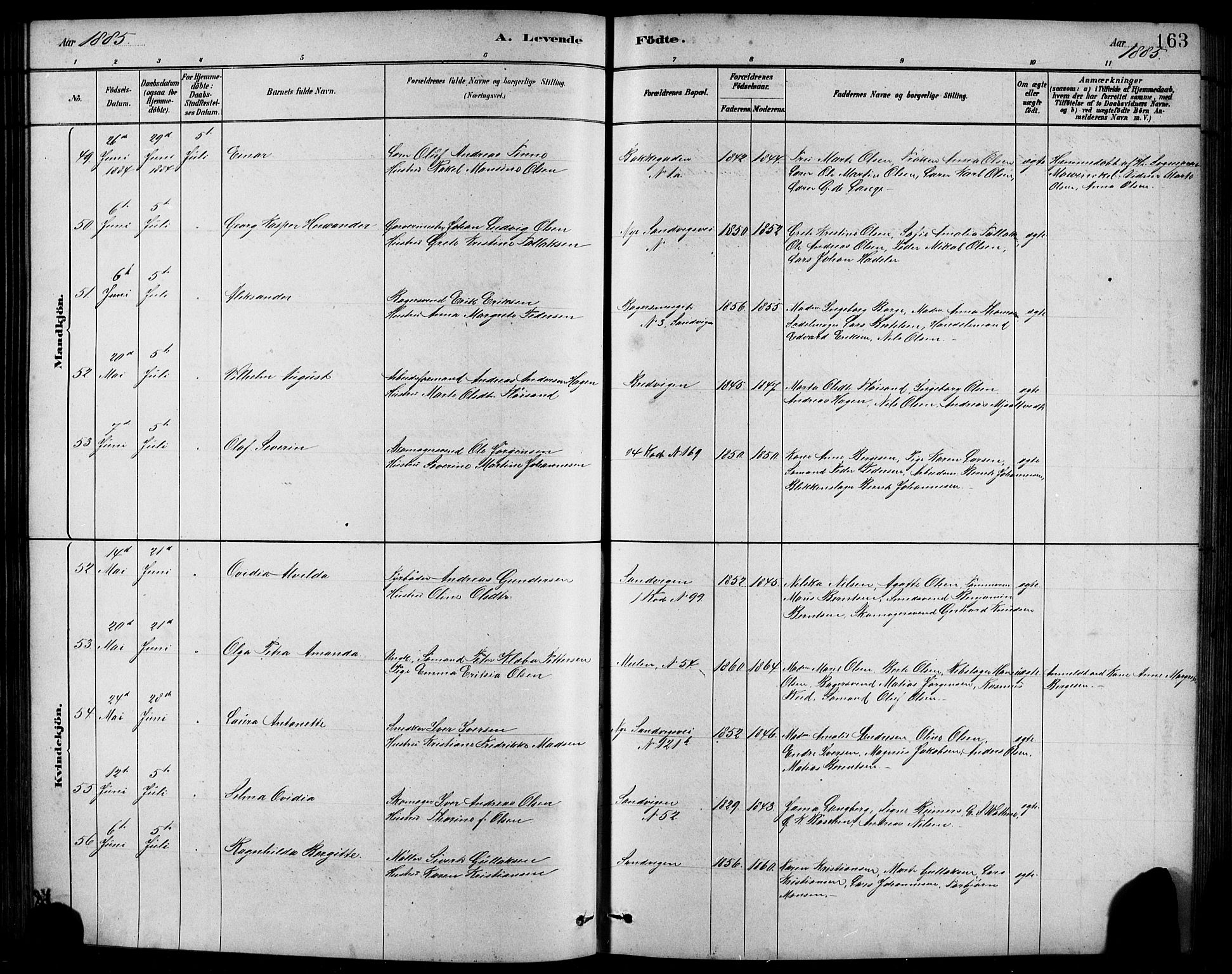 Sandviken Sokneprestembete, SAB/A-77601/H/Hb/L0001: Parish register (copy) no. A 2, 1879-1892, p. 163