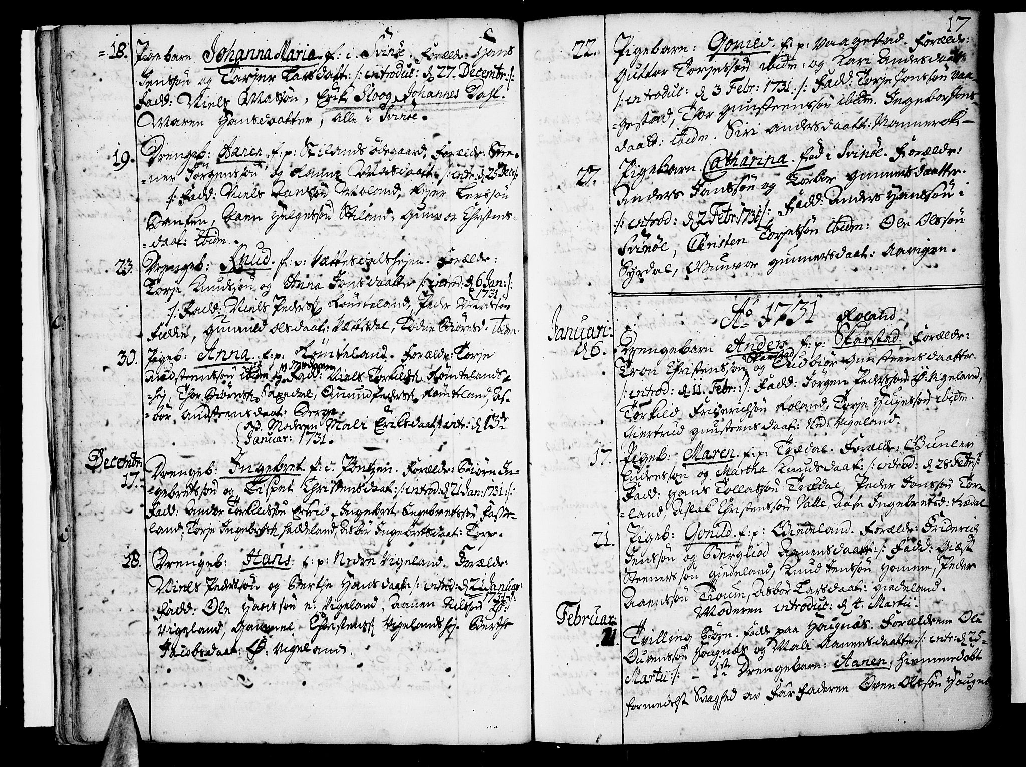 Sør-Audnedal sokneprestkontor, SAK/1111-0039/F/Fa/Fab/L0001: Parish register (official) no. A 1 /1, 1726-1766, p. 17