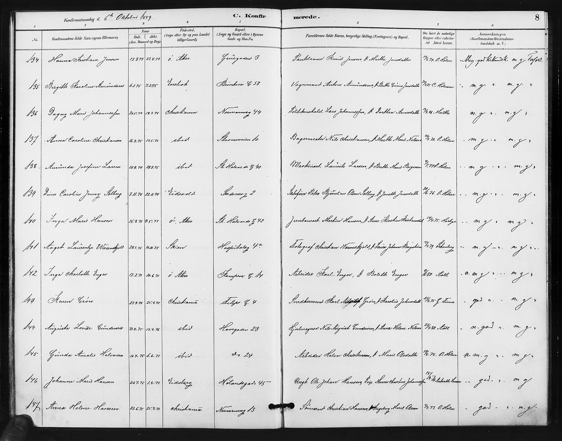 Kampen prestekontor Kirkebøker, AV/SAO-A-10853/F/Fa/L0006: Parish register (official) no. I 6, 1889-1896, p. 8