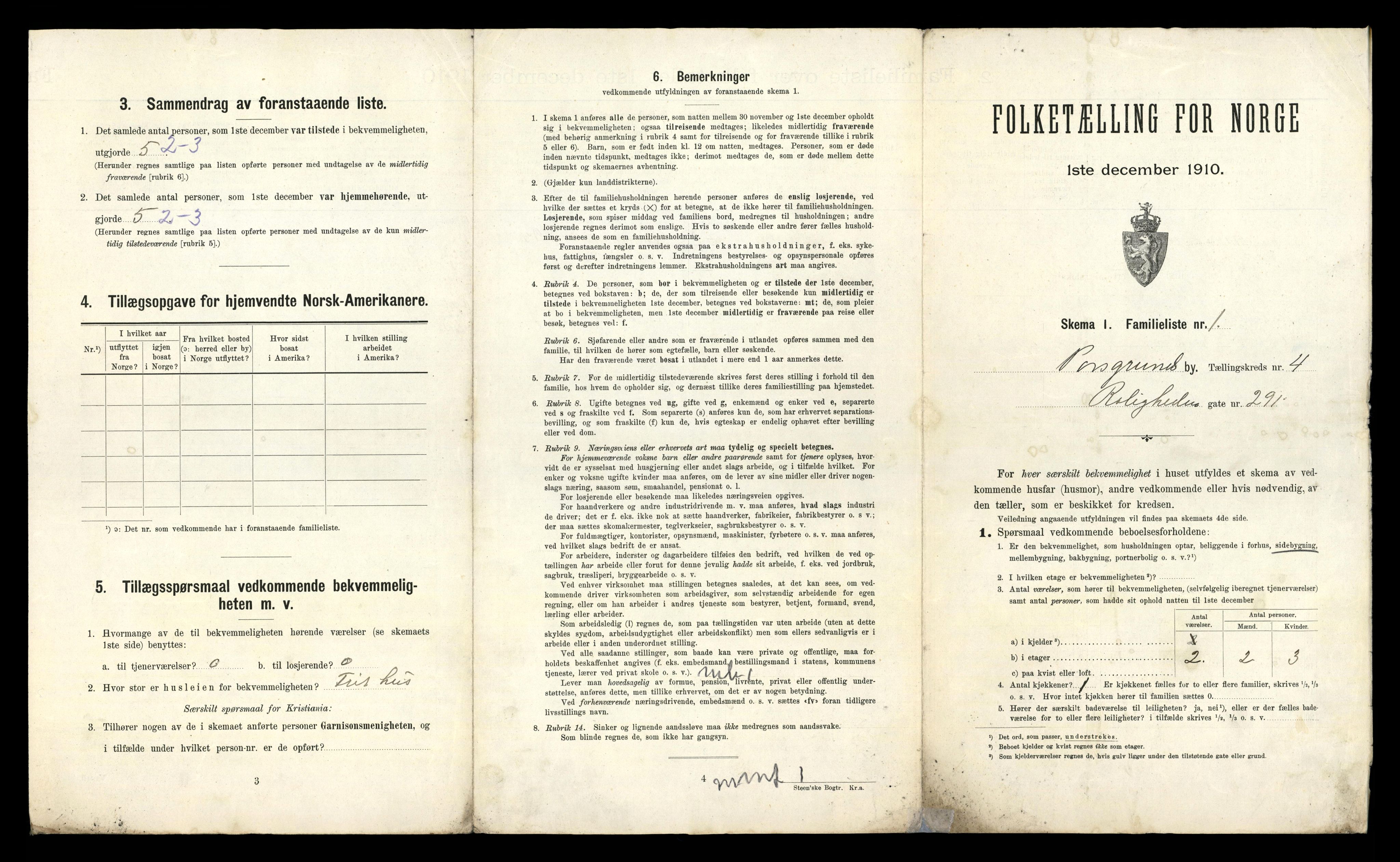 RA, 1910 census for Porsgrunn, 1910, p. 2222