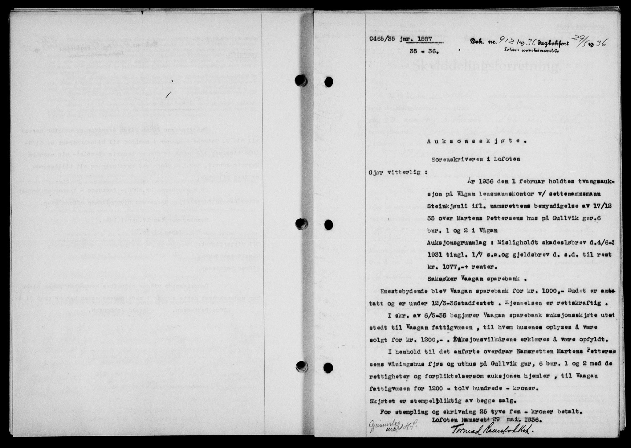 Lofoten sorenskriveri, SAT/A-0017/1/2/2C/L0033b: Mortgage book no. 33b, 1936-1936, Diary no: : 912/1936