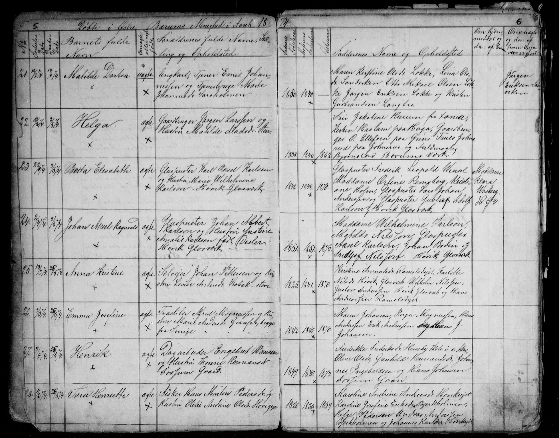 Asker prestekontor Kirkebøker, AV/SAO-A-10256a/G/Gc/L0002: Parish register (copy) no. III 2, 1874-1883, p. 5-6