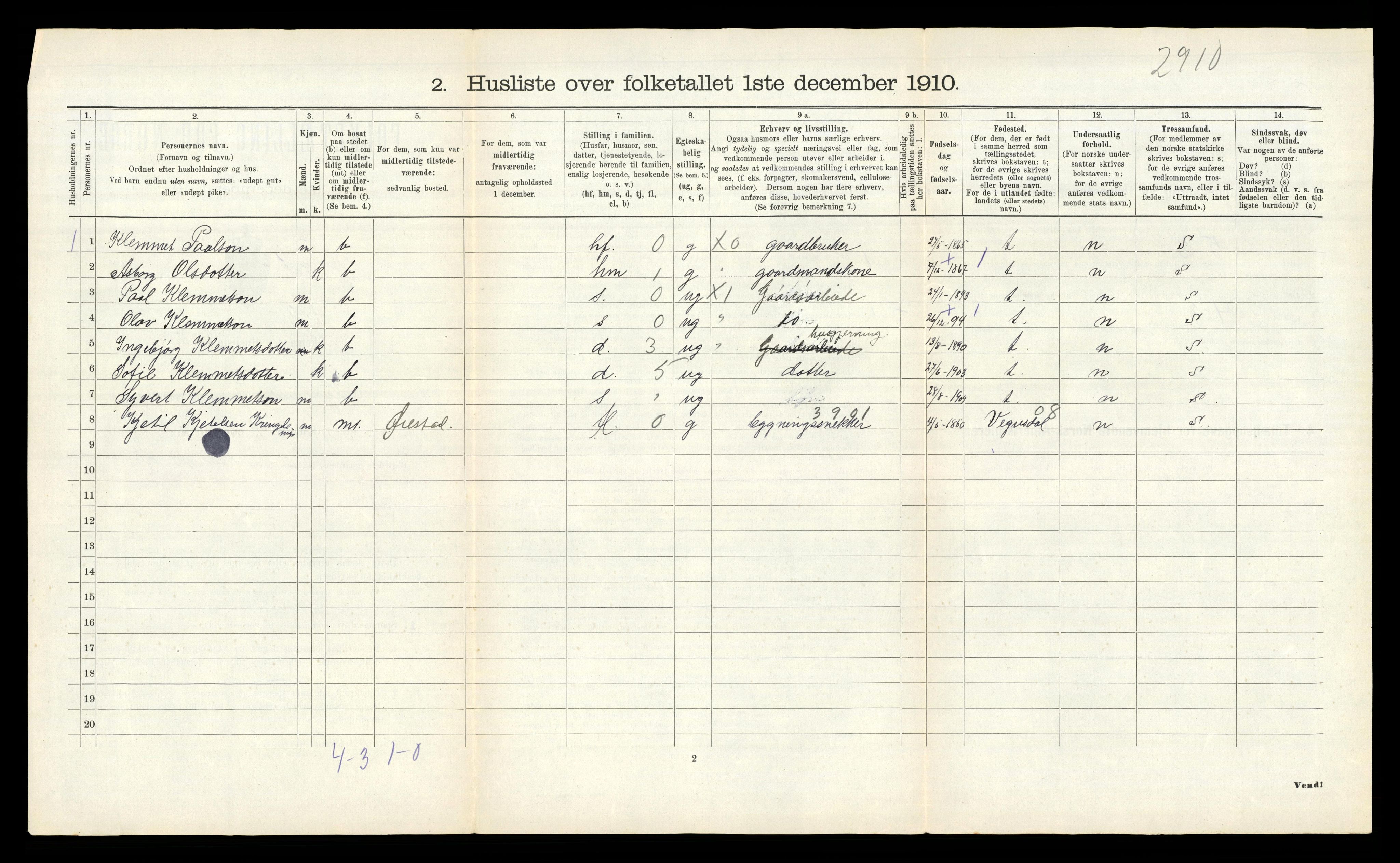 RA, 1910 census for Mykland, 1910, p. 26