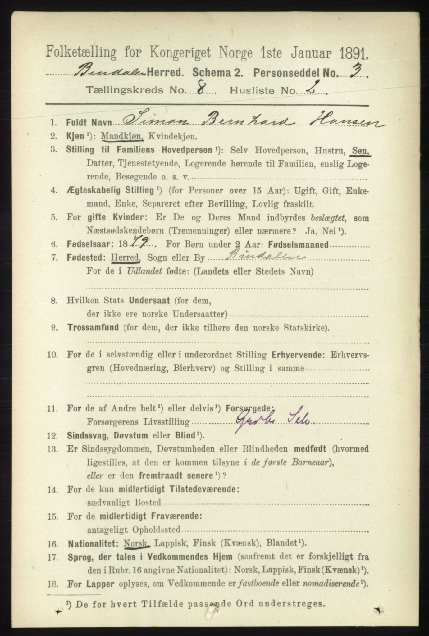 RA, 1891 census for 1811 Bindal, 1891, p. 2617