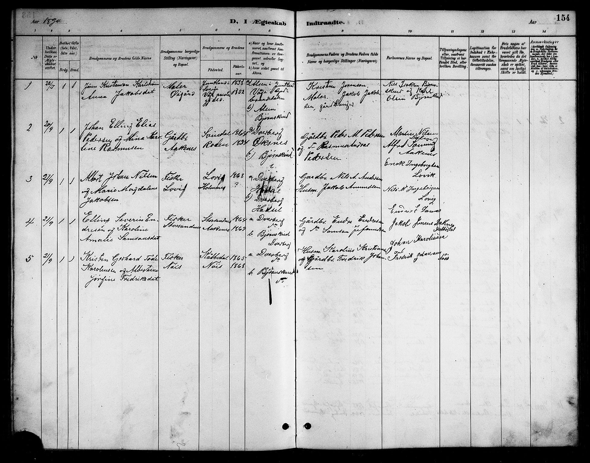 Ministerialprotokoller, klokkerbøker og fødselsregistre - Nordland, AV/SAT-A-1459/898/L1427: Parish register (copy) no. 898C02, 1887-1917, p. 154