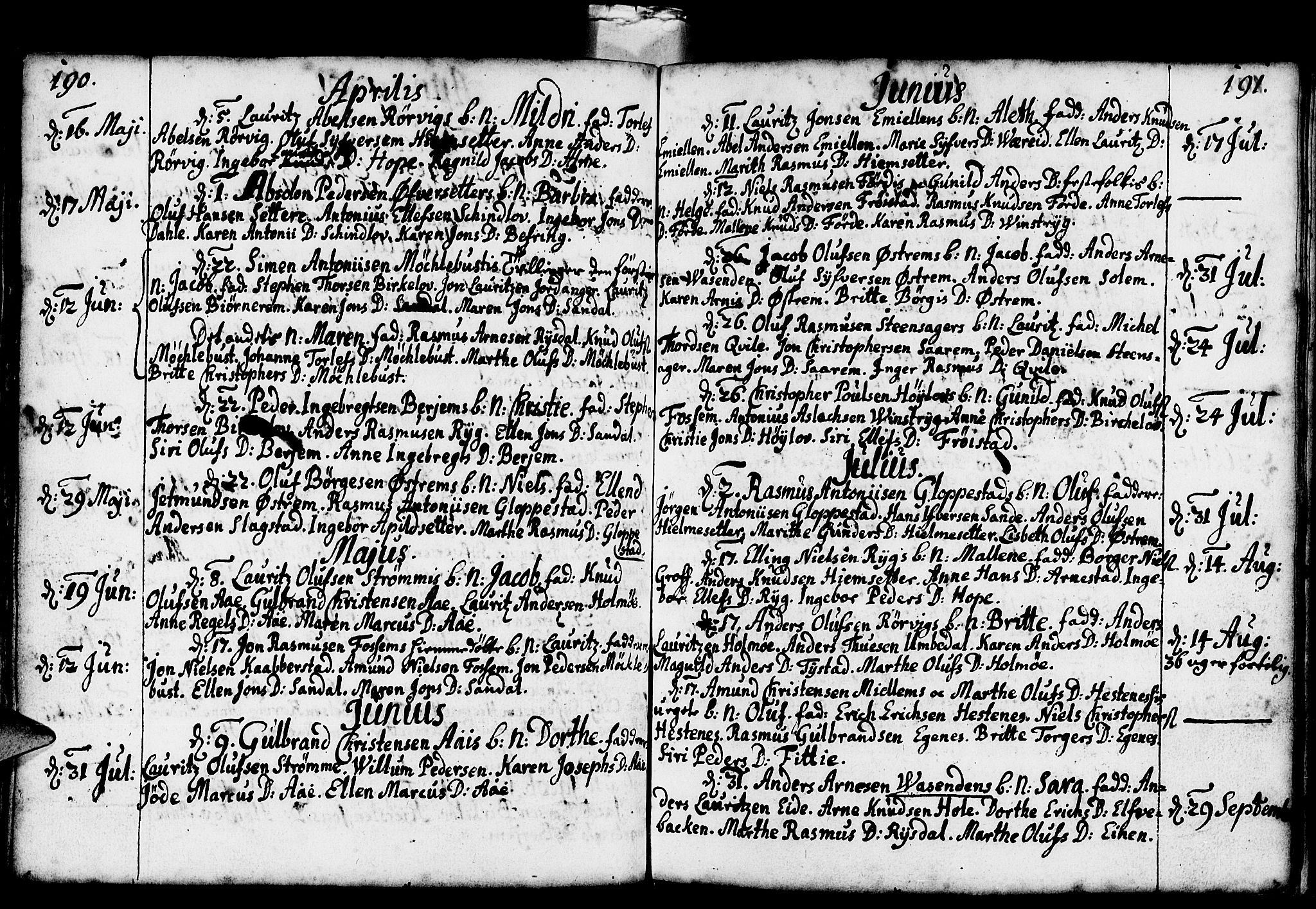 Gloppen sokneprestembete, AV/SAB-A-80101/H/Haa/Haaa/L0001: Parish register (official) no. A 1, 1686-1711, p. 190-191