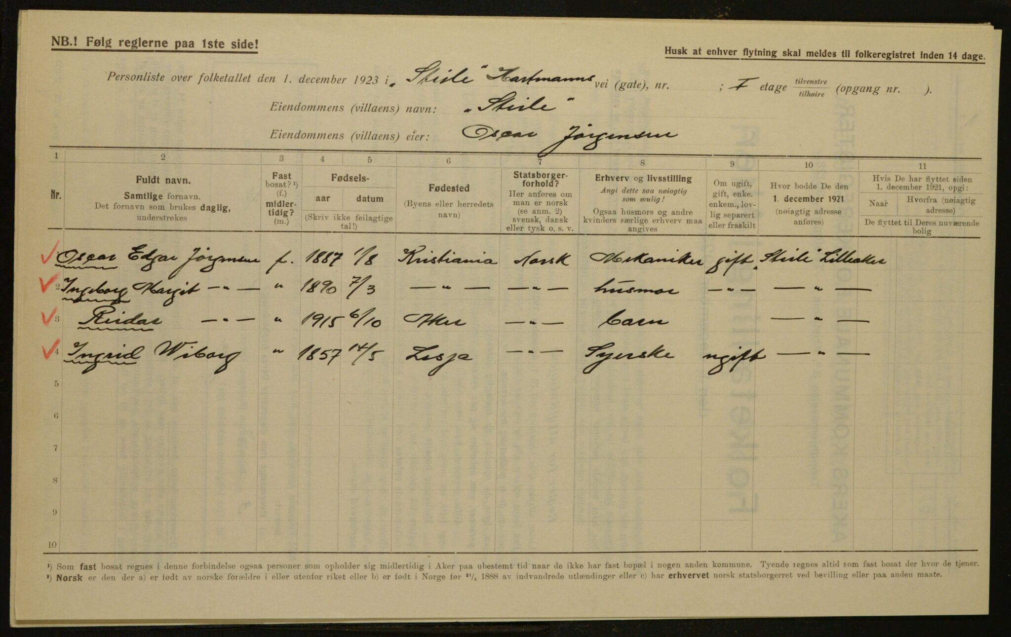 , Municipal Census 1923 for Aker, 1923, p. 2280