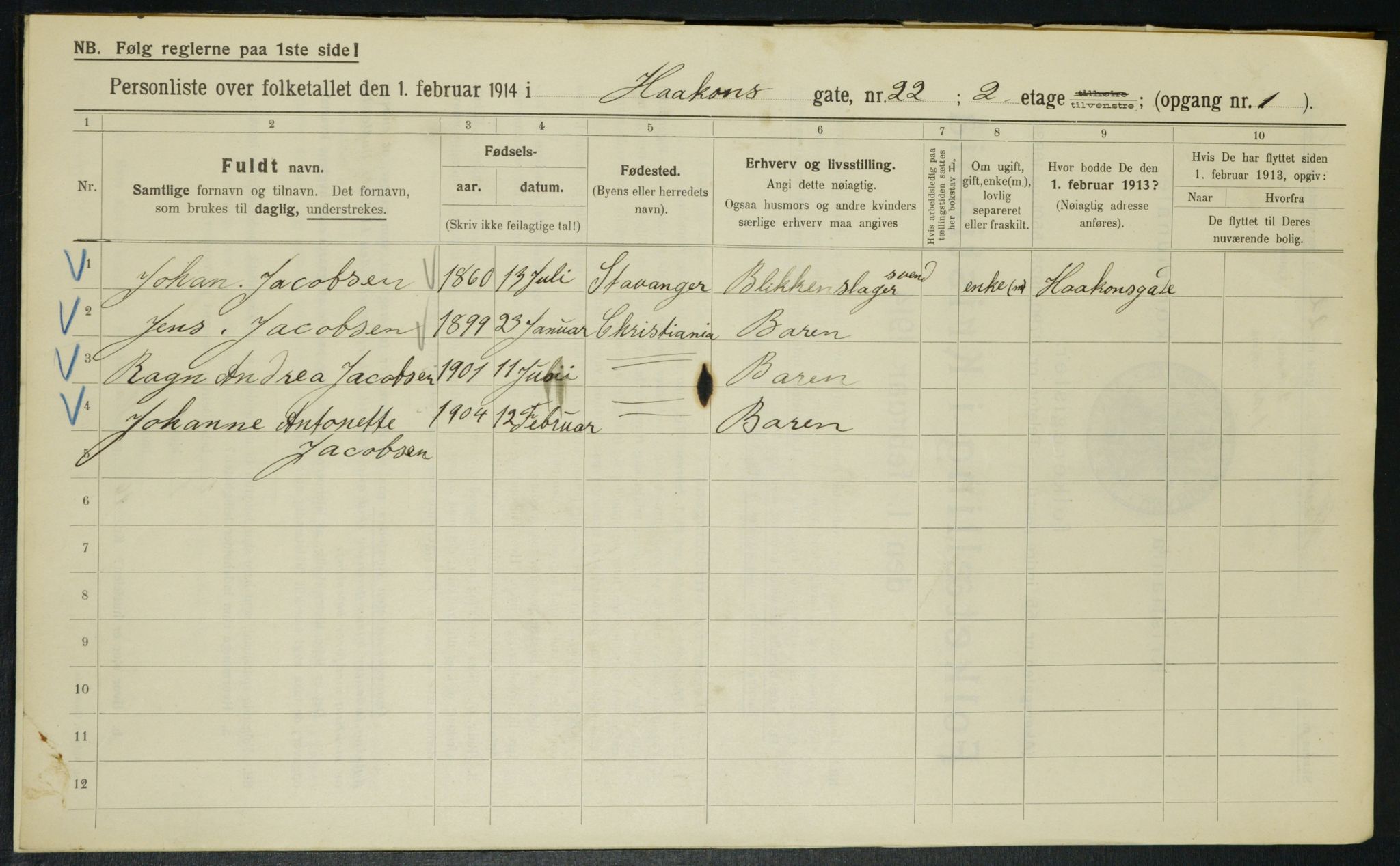 OBA, Municipal Census 1914 for Kristiania, 1914, p. 43178