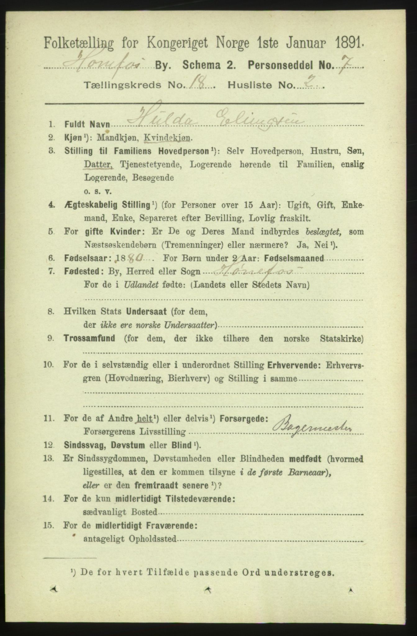 RA, 1891 census for 0601 Hønefoss, 1891, p. 1960