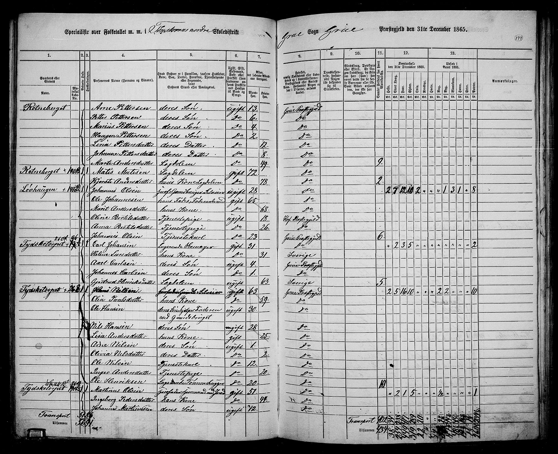 RA, 1865 census for Grue, 1865, p. 175