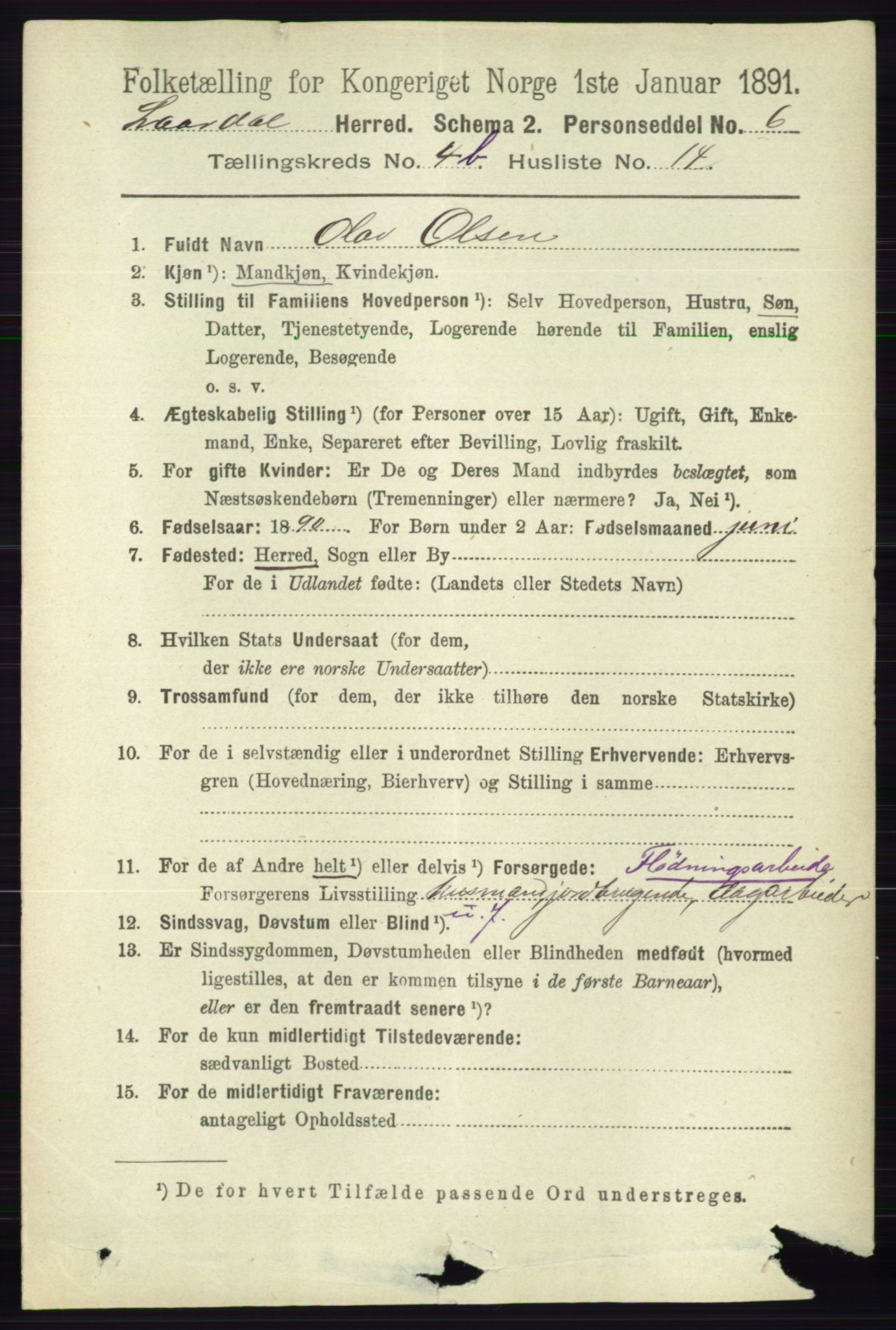 RA, 1891 census for 0833 Lårdal, 1891, p. 1279