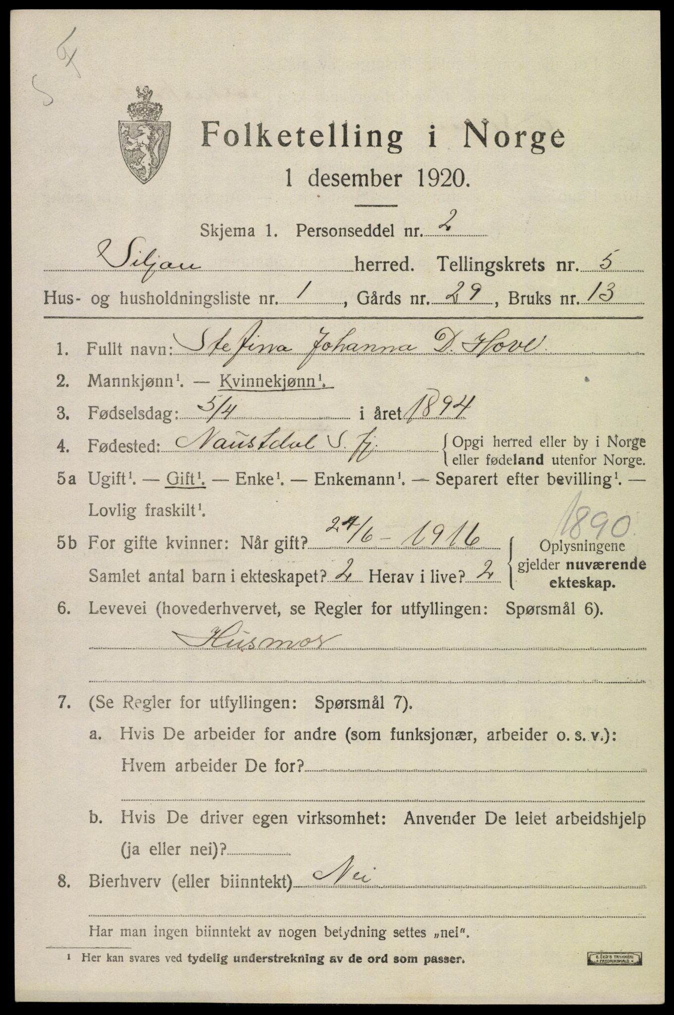 SAKO, 1920 census for Siljan, 1920, p. 2373