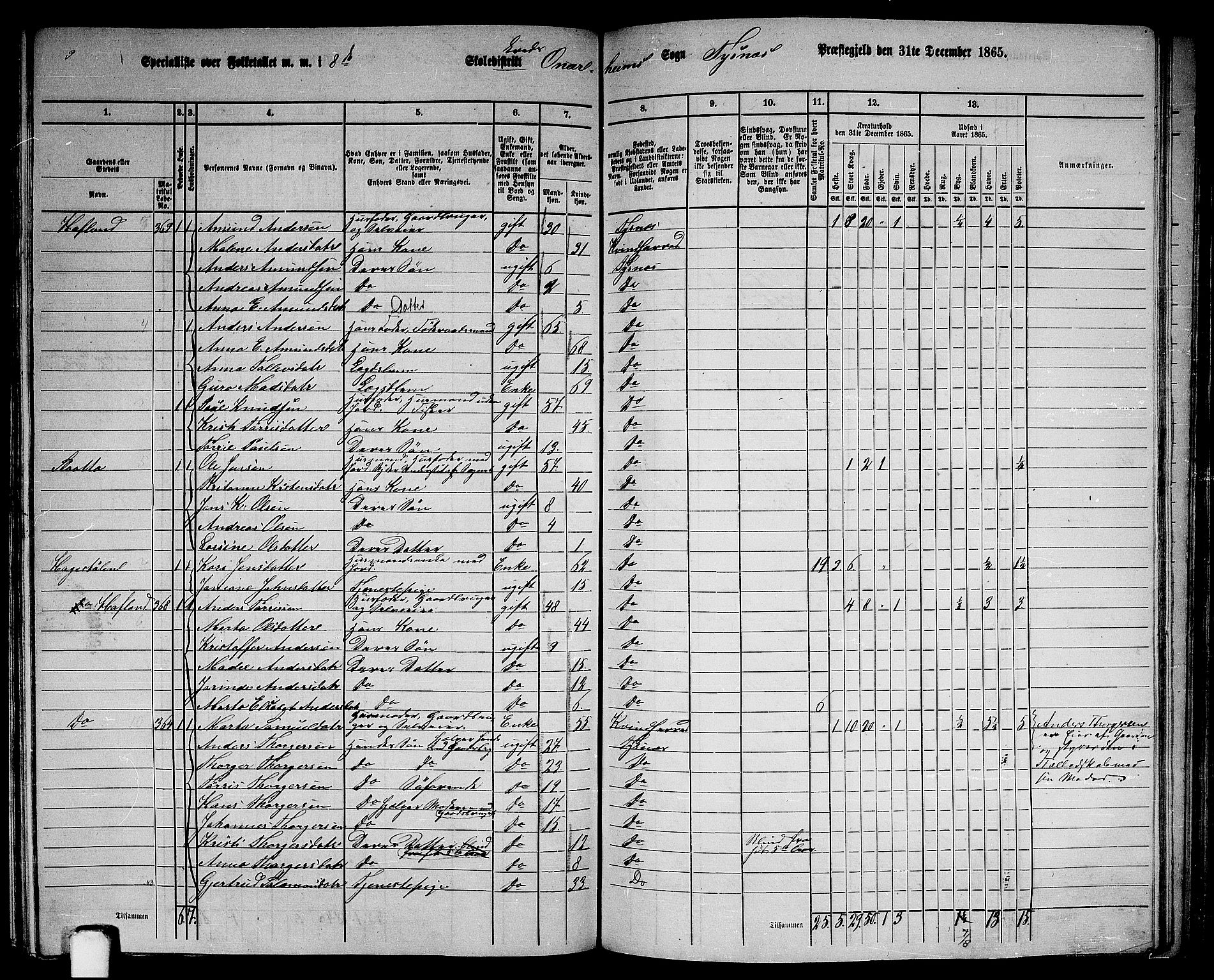 RA, 1865 census for Tysnes, 1865, p. 147