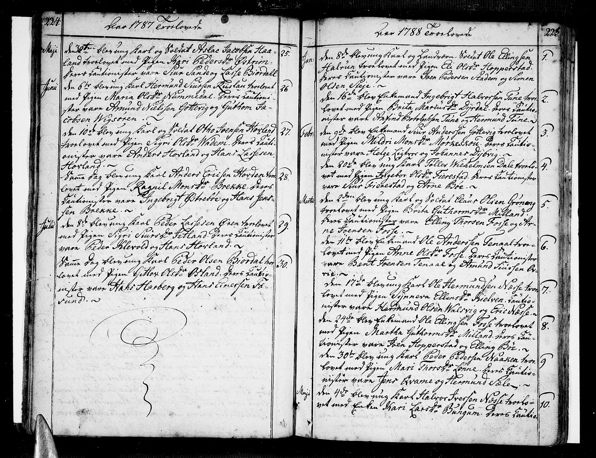 Vik sokneprestembete, SAB/A-81501: Parish register (official) no. A 5, 1787-1820, p. 224-225