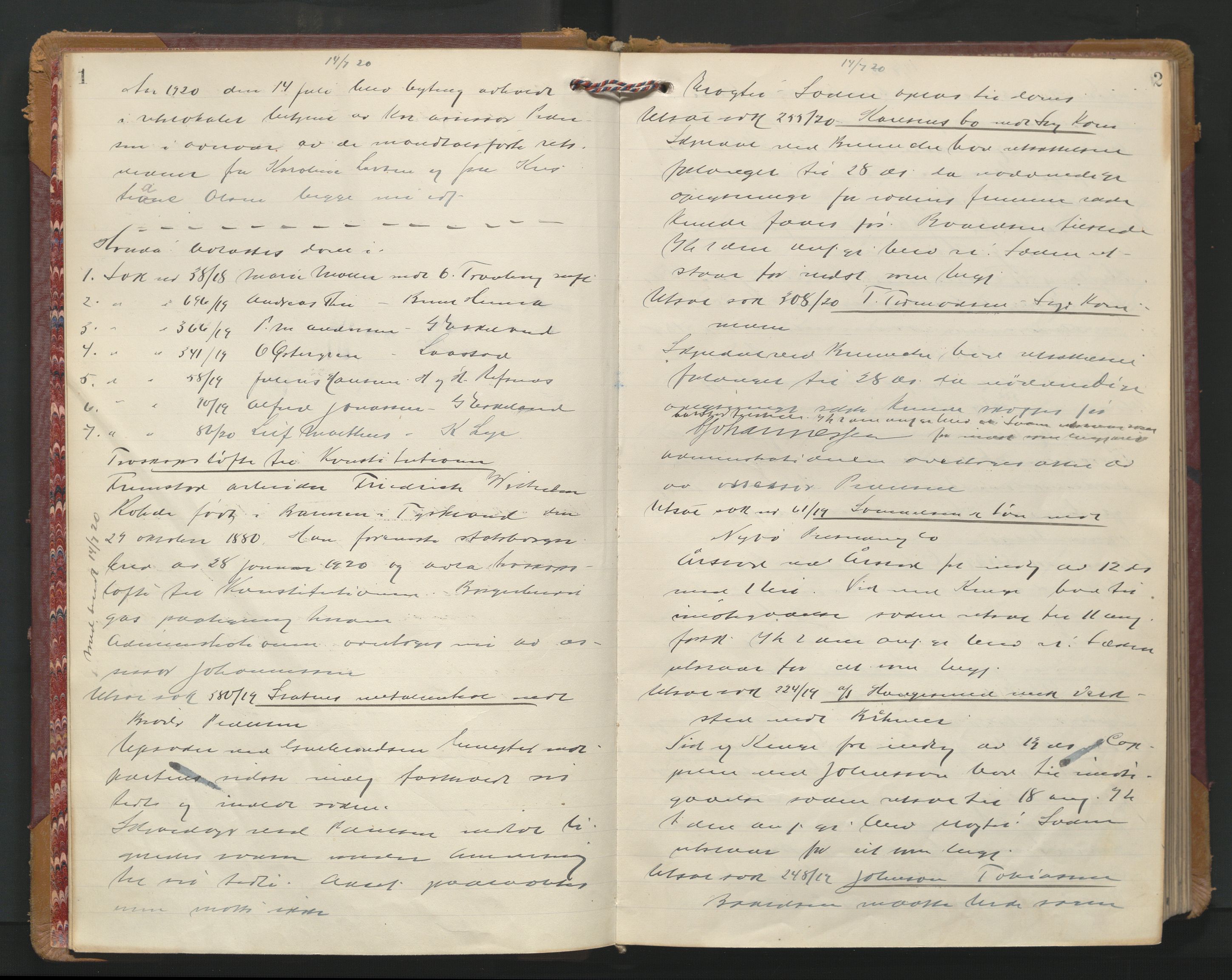 Stavanger byrett, AV/SAST-A-100455/001/3/320/3201BA/L0001: Bytingprotokoll, 1920-1921, p. 1-2