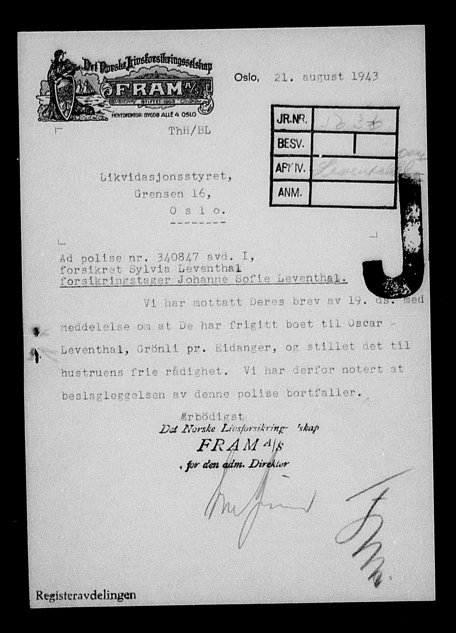 Justisdepartementet, Tilbakeføringskontoret for inndratte formuer, AV/RA-S-1564/H/Hc/Hcd/L1003: --, 1945-1947, p. 162