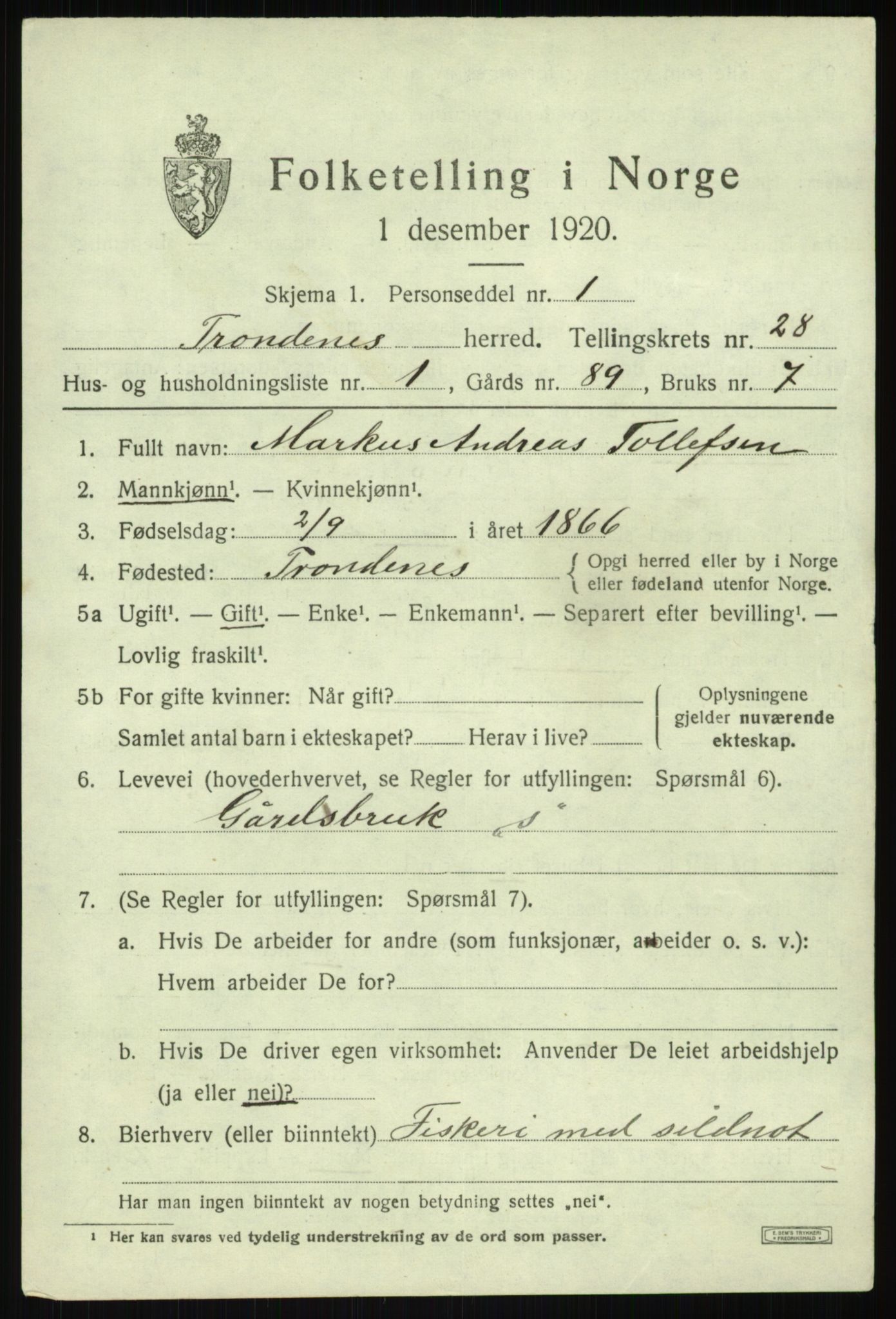 SATØ, 1920 census for Trondenes, 1920, p. 19812