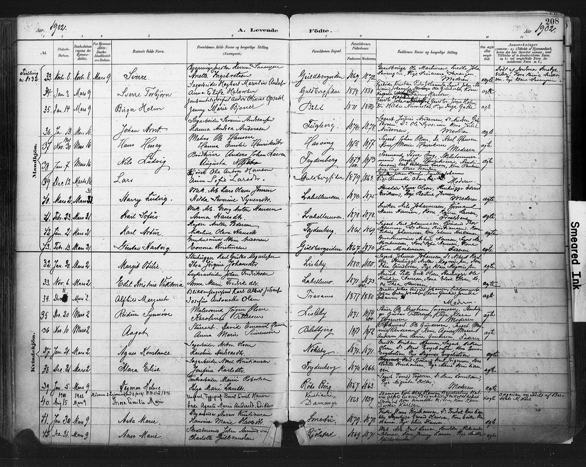 Glemmen prestekontor Kirkebøker, SAO/A-10908/F/Fa/L0013: Parish register (official) no. 13, 1892-1907, p. 208