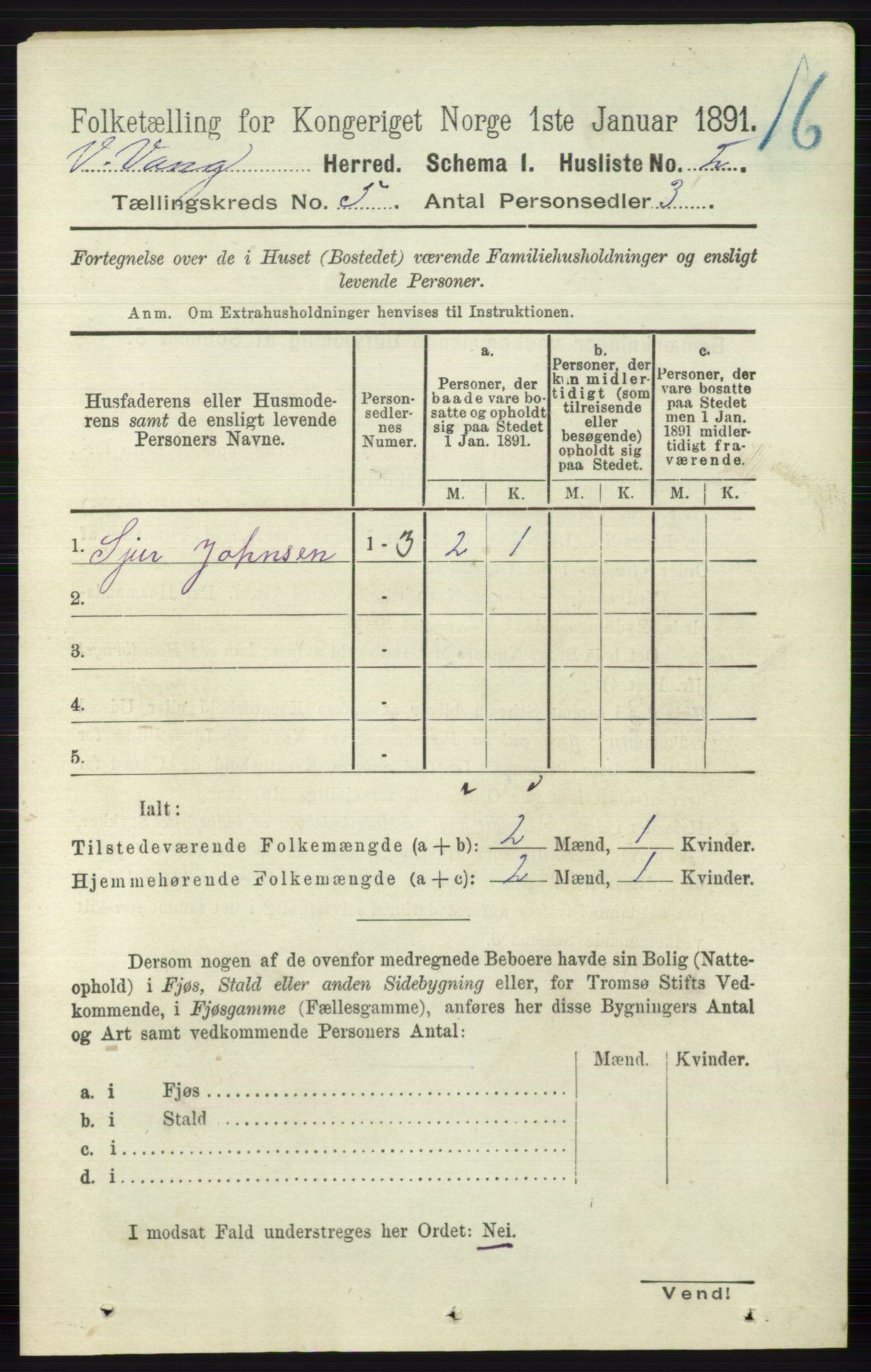 RA, 1891 census for 0545 Vang, 1891, p. 1008