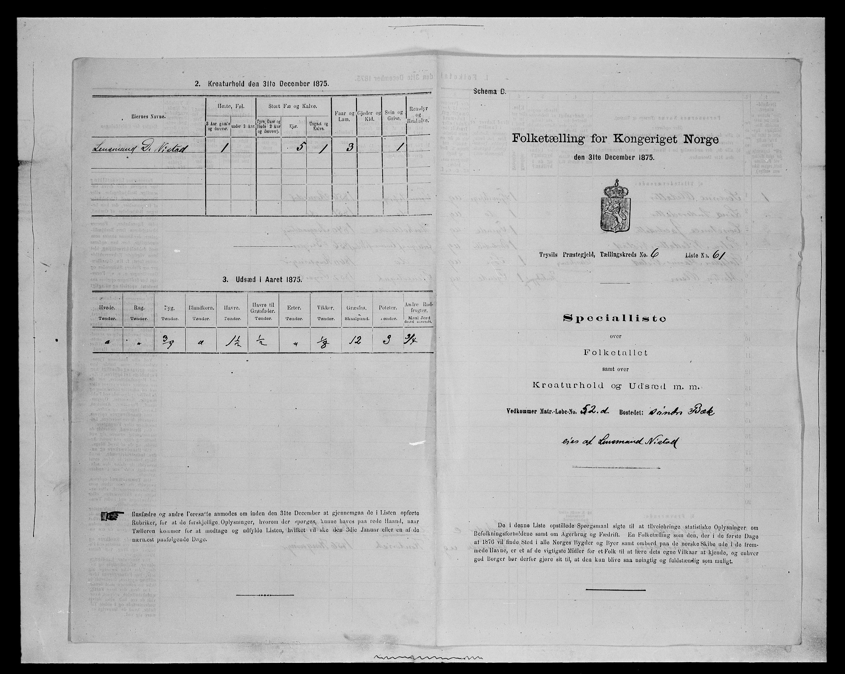 SAH, 1875 census for 0428P Trysil, 1875, p. 841