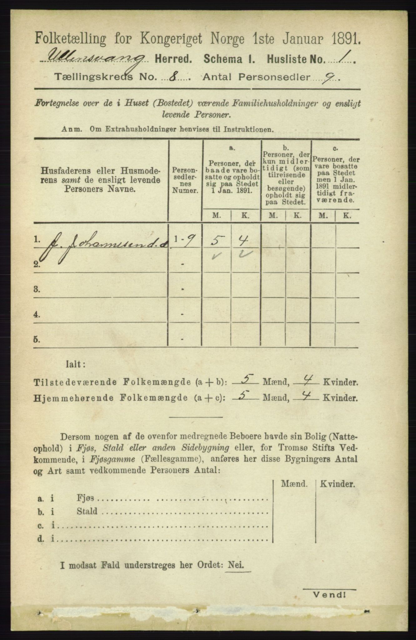 RA, 1891 census for 1230 Ullensvang, 1891, p. 2643