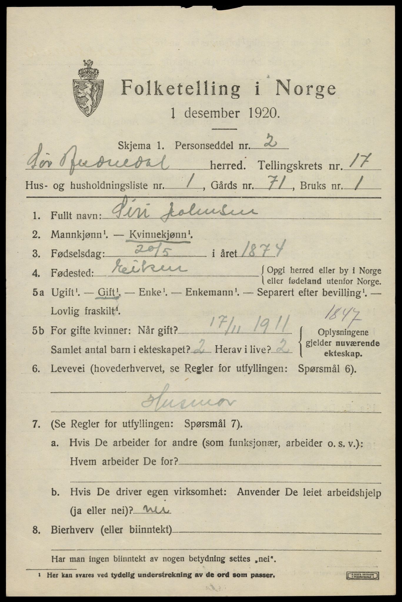 SAK, 1920 census for Sør-Audnedal, 1920, p. 6311