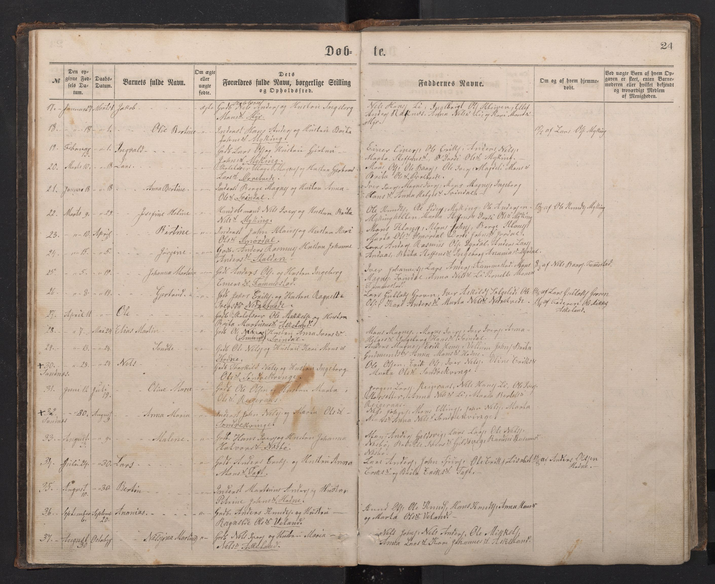 Lindås Sokneprestembete, AV/SAB-A-76701/H/Hab/Habe/L0002: Parish register (copy) no. E 2, 1867-1892, p. 23b-24a