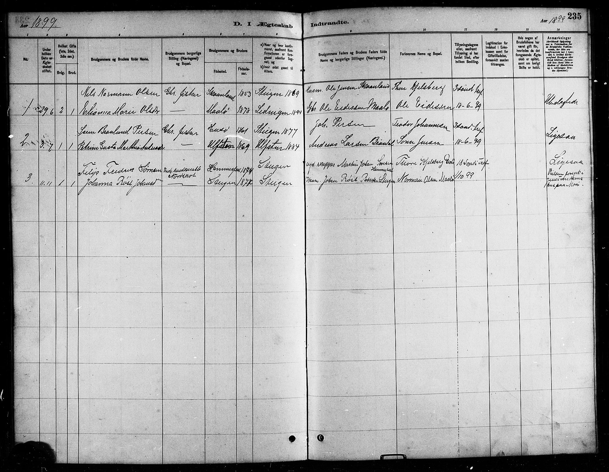 Ministerialprotokoller, klokkerbøker og fødselsregistre - Nordland, AV/SAT-A-1459/857/L0828: Parish register (copy) no. 857C03, 1879-1908, p. 235