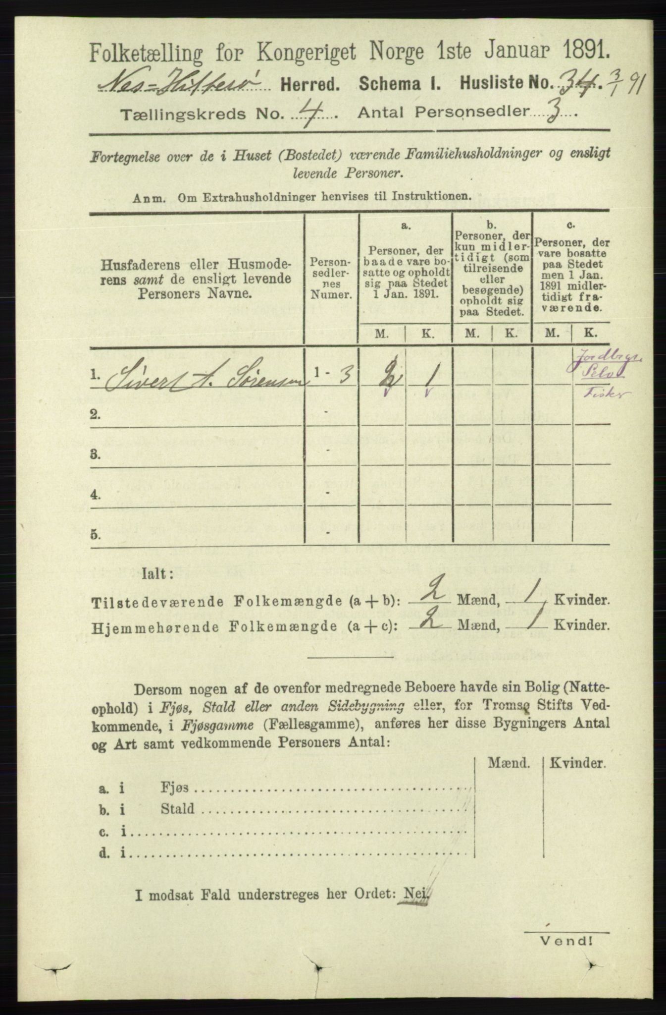 RA, 1891 census for 1043 Hidra og Nes, 1891, p. 1403