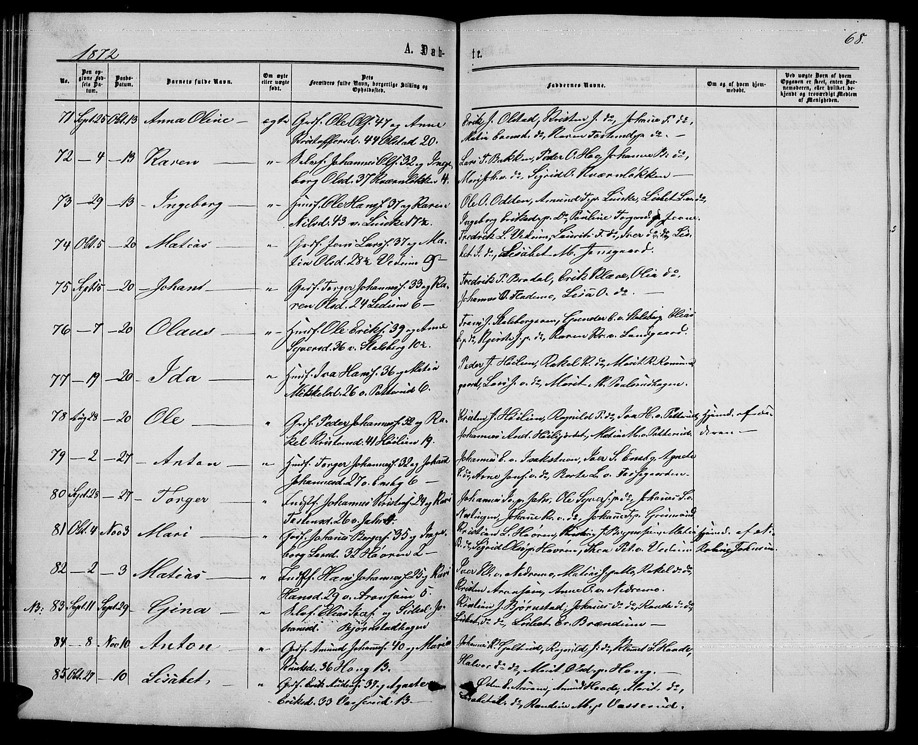 Øyer prestekontor, AV/SAH-PREST-084/H/Ha/Hab/L0001: Parish register (copy) no. 1, 1863-1877, p. 68