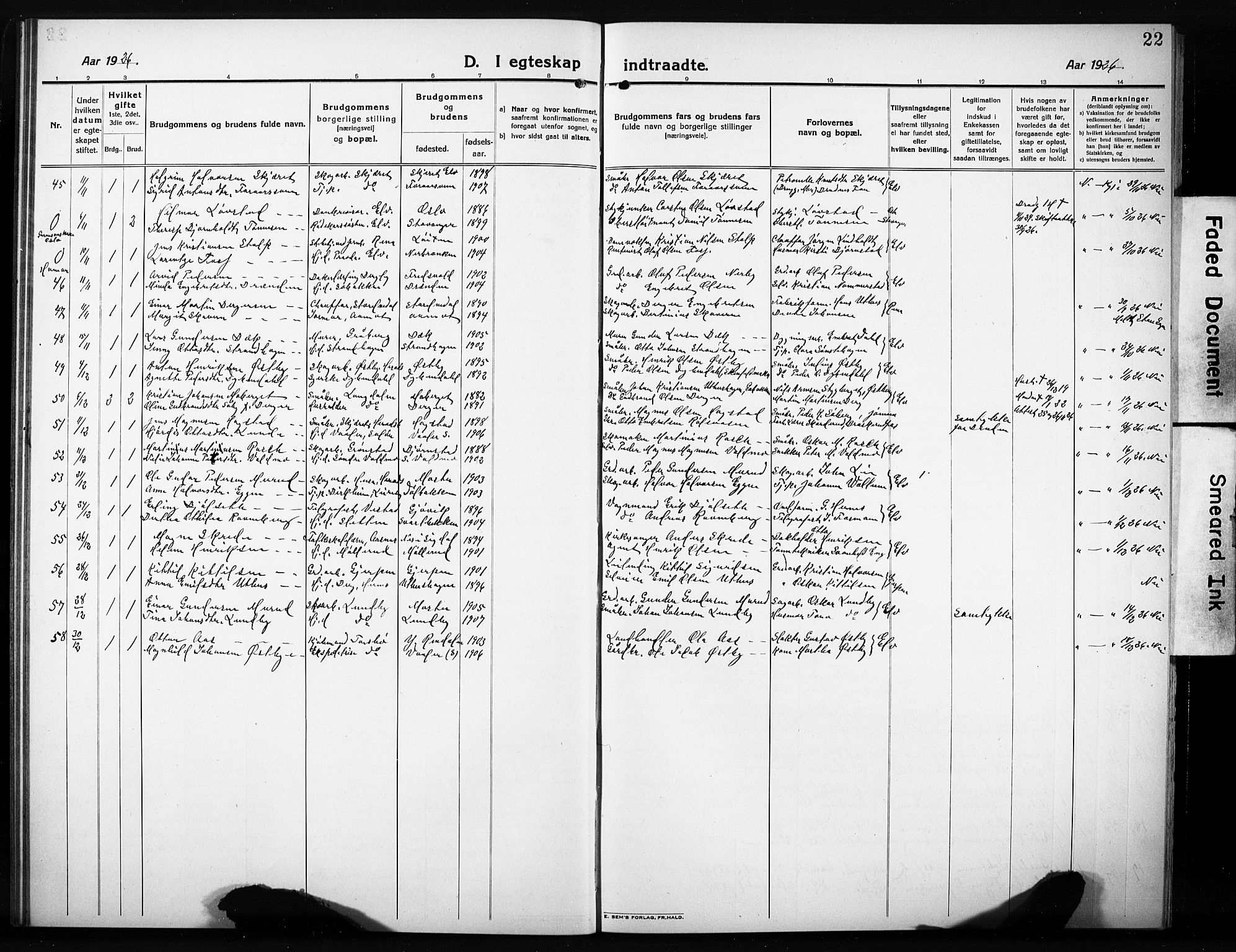 Elverum prestekontor, SAH/PREST-044/H/Ha/Hab/L0014: Parish register (copy) no. 14, 1922-1933, p. 22